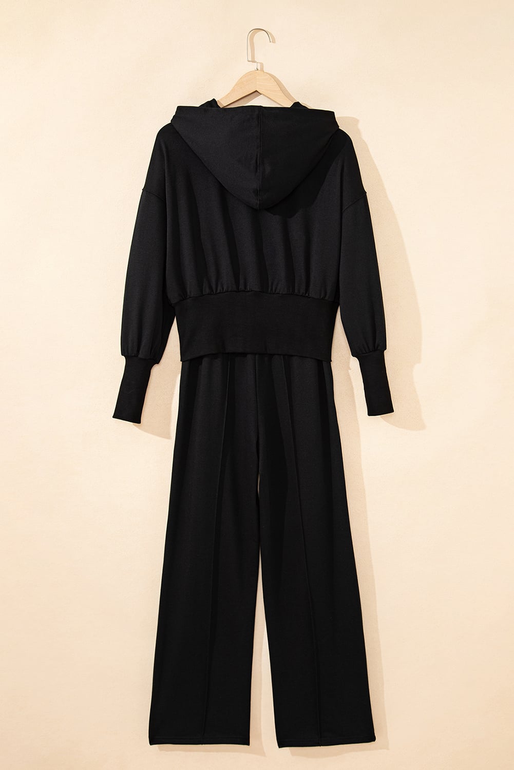 Black Double Zipper Hooded Jacket and Sweatpants Active Set