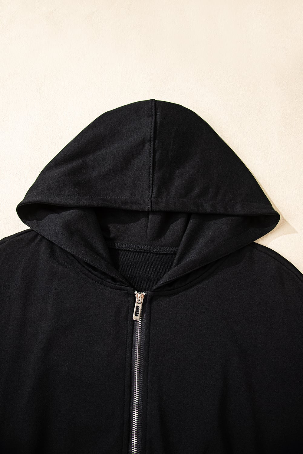 Black Double Zipper Hooded Jacket and Sweatpants Active Set