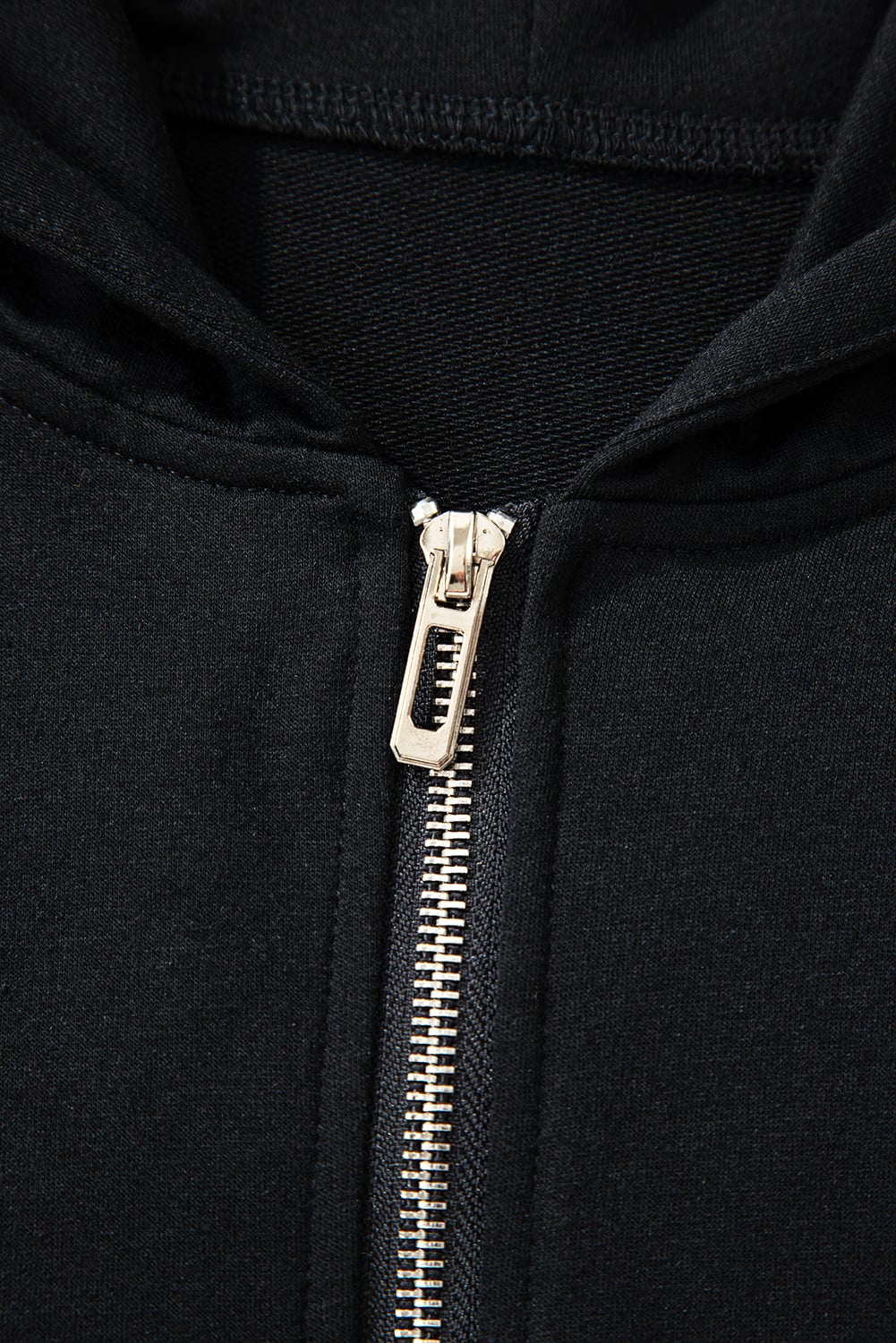 Black Double Zipper Hooded Jacket and Sweatpants Active Set