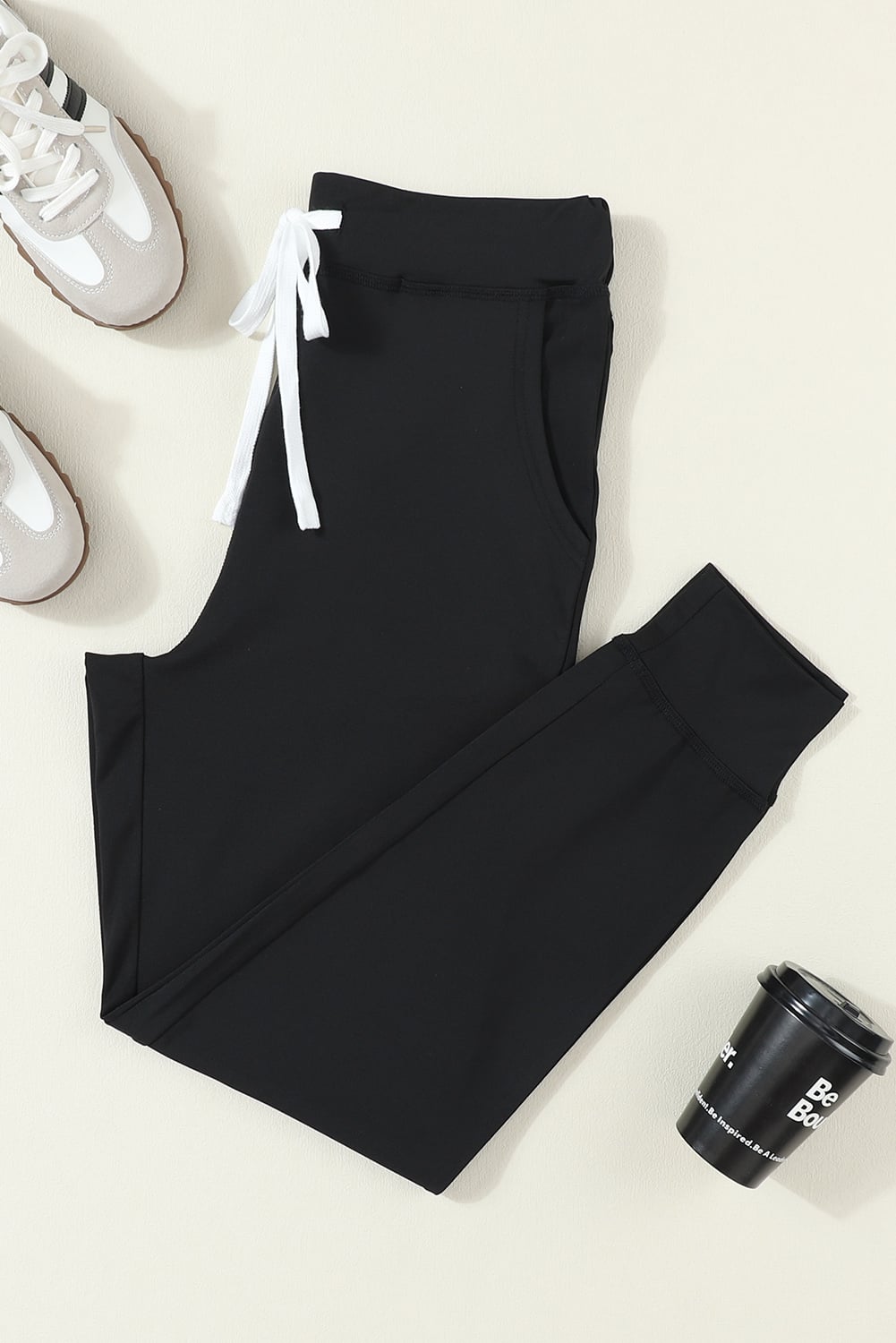Black Drawstring Elastic Waistband Pocketed Joggers