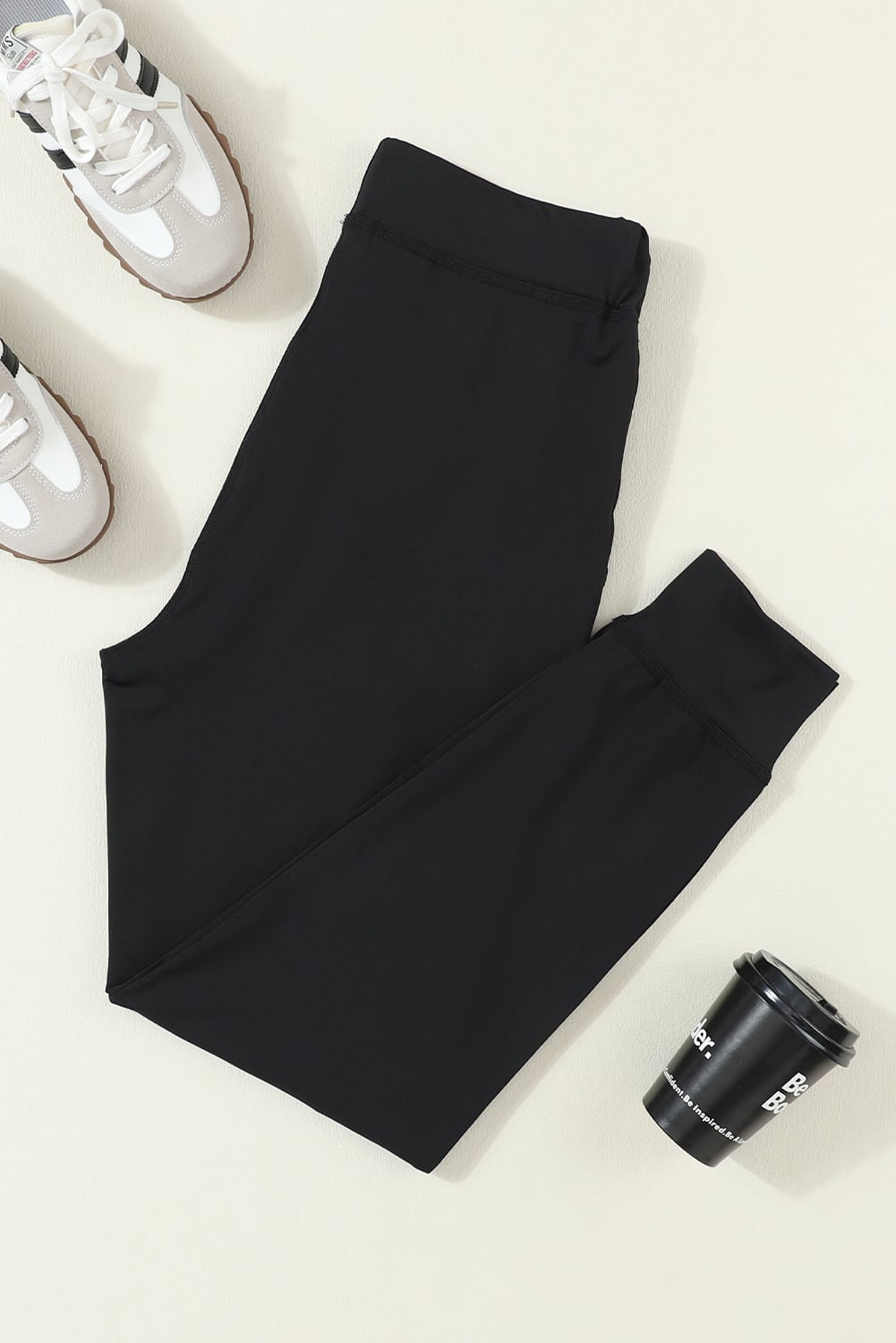 Black Drawstring Elastic Waistband Pocketed Joggers