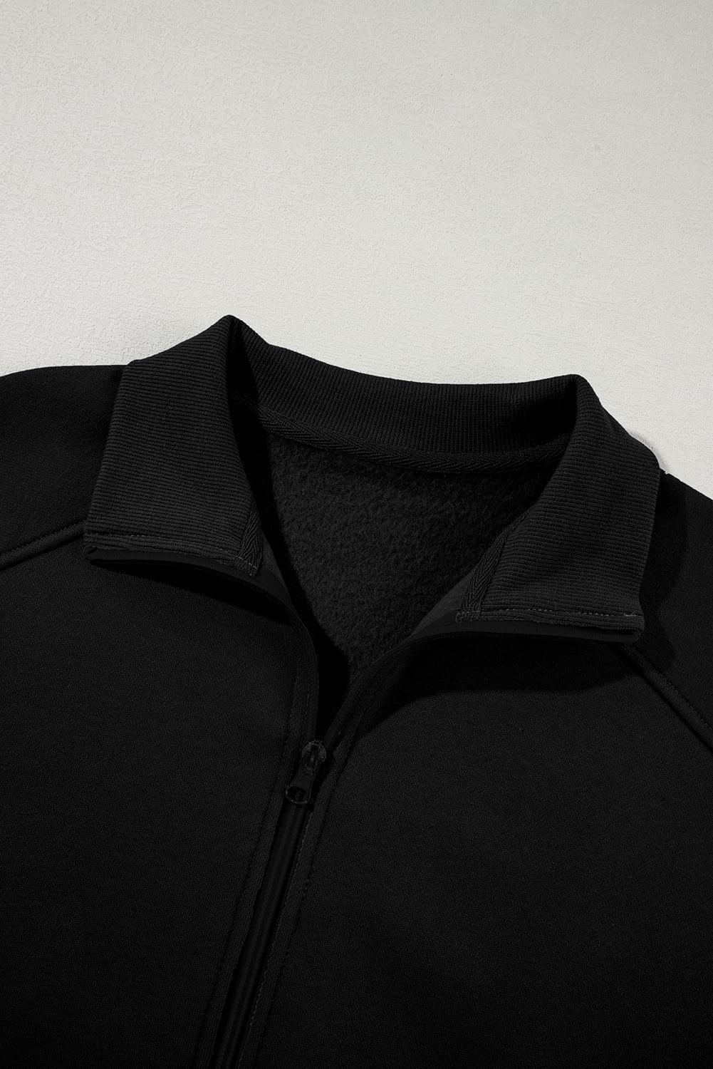 Black Drop Shoulder Zip Up Jacket Drawstring Pants Active 2pcs Set