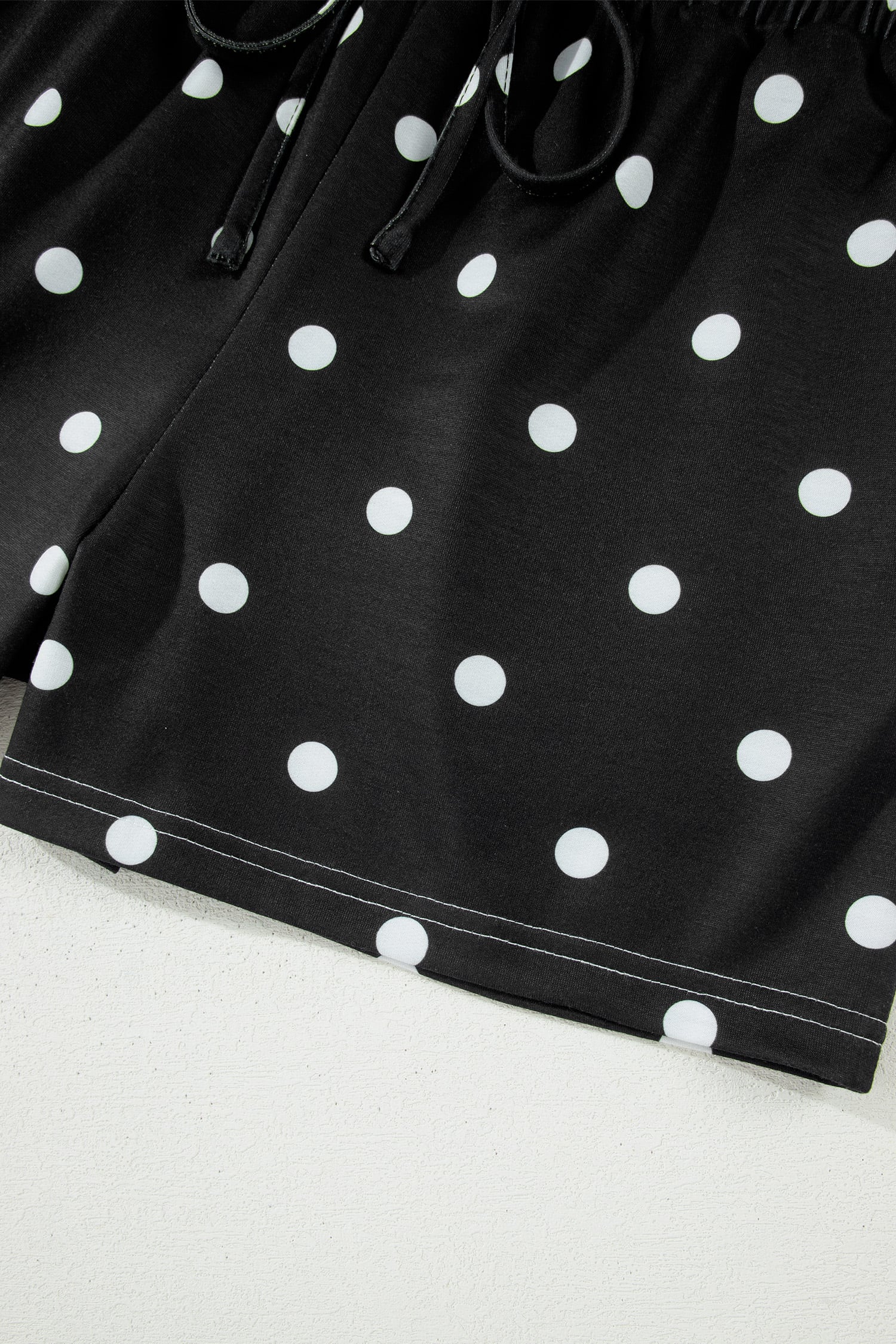 Black Polka Dot Short Sleeve Loose Top Drawstring Shorts Set