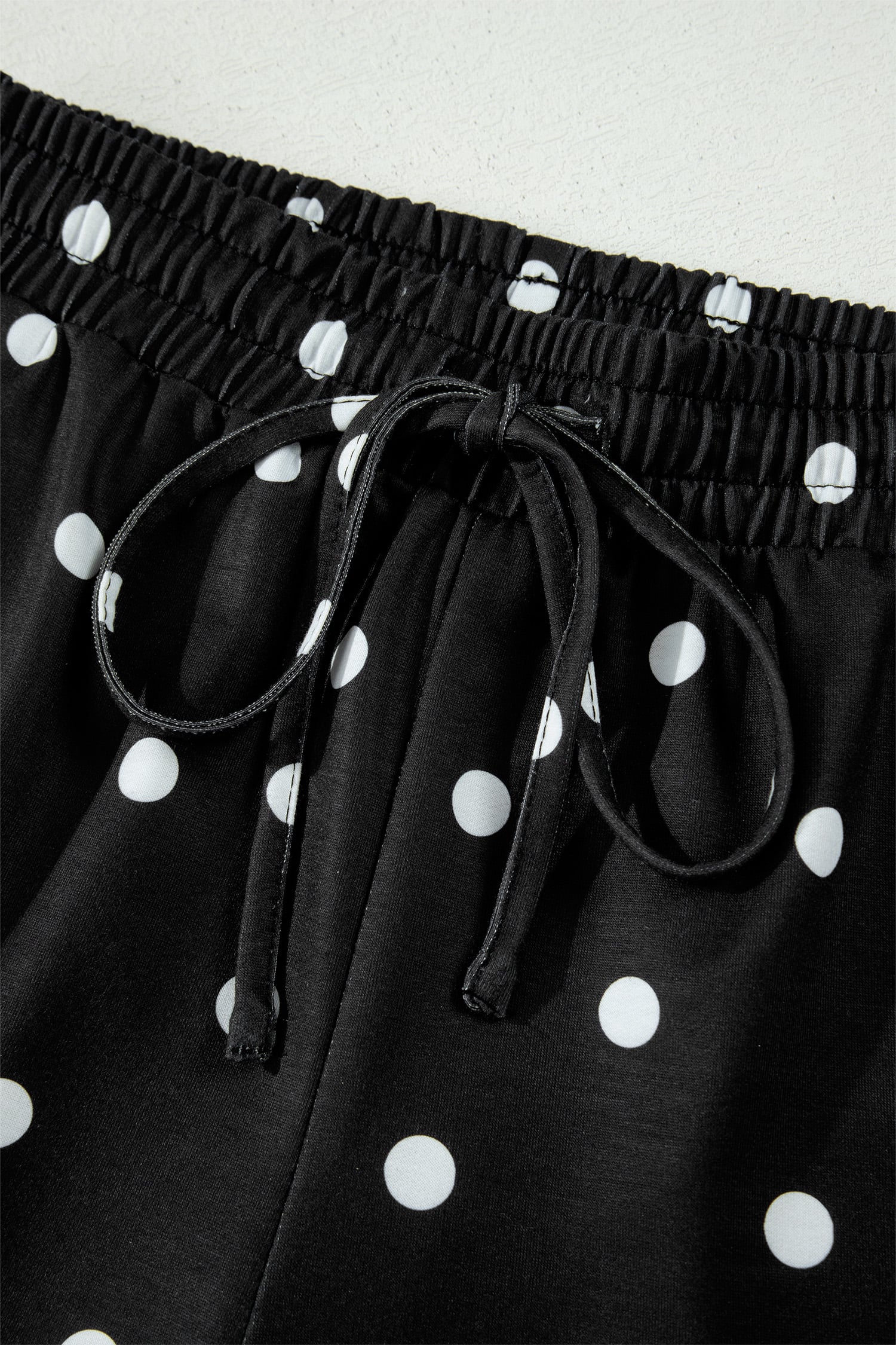 Black Polka Dot Short Sleeve Loose Top Drawstring Shorts Set
