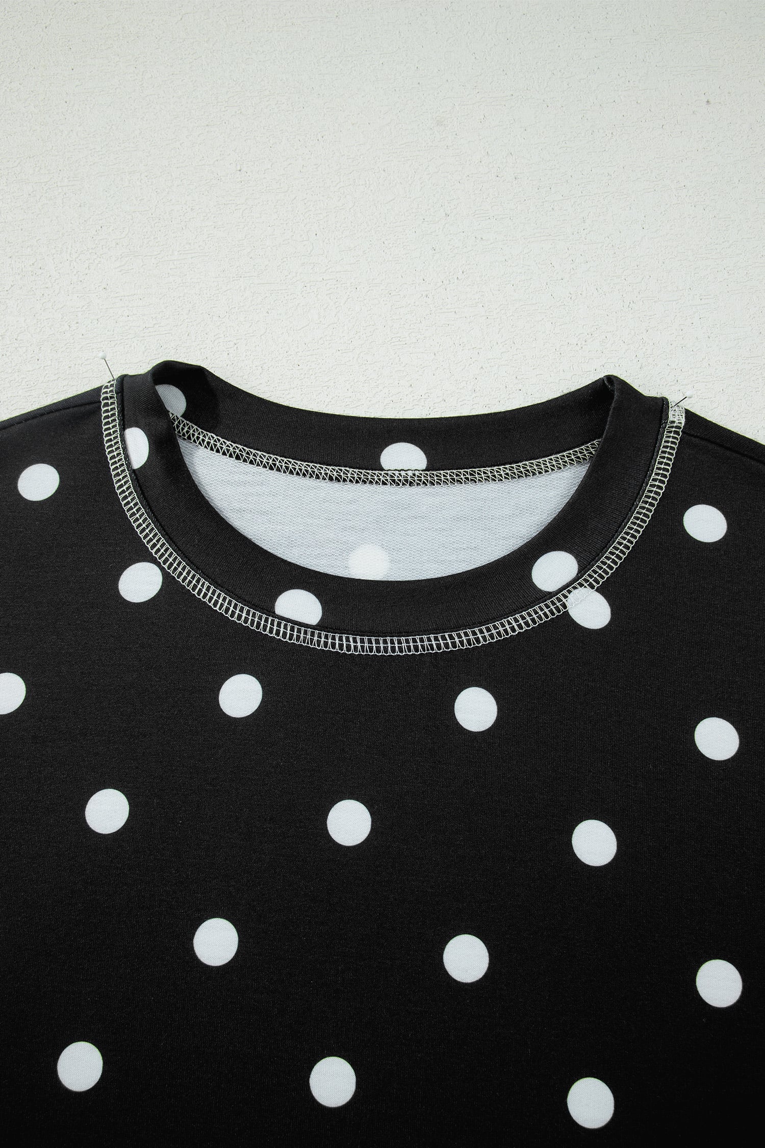 Black Polka Dot Short Sleeve Loose Top Drawstring Shorts Set