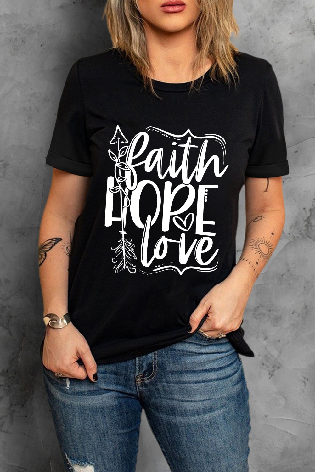 Black Faith Hope Love Graphic T Shirt