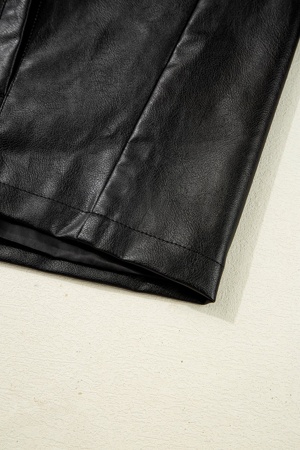 Black Faux Leather Buttoned Front Boxy Jacket
