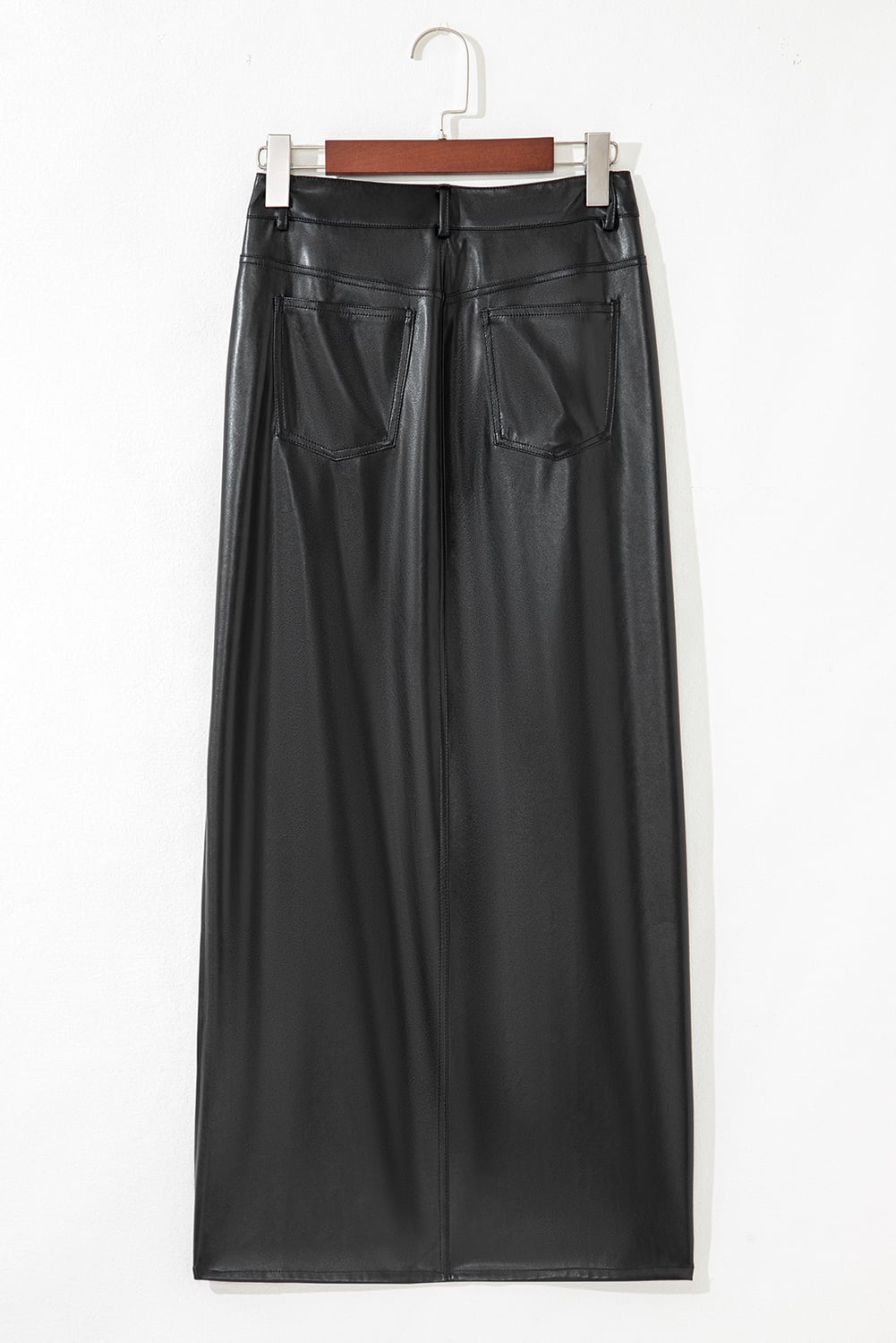 Black Faux Leather Side Slit Maxi Skirt