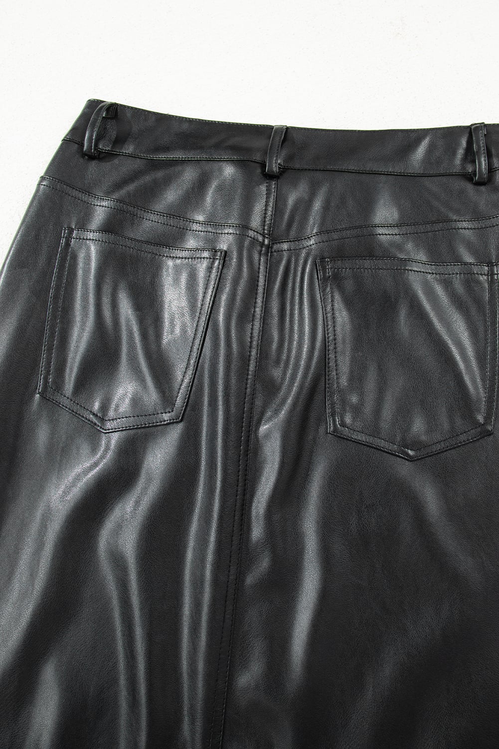 Black Faux Leather Side Slit Maxi Skirt