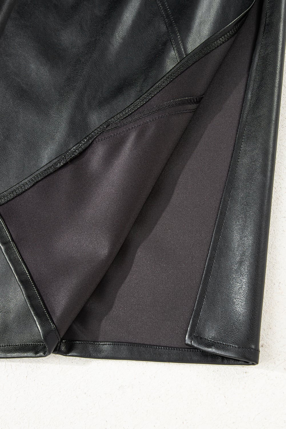 Black Faux Leather Side Slit Maxi Skirt