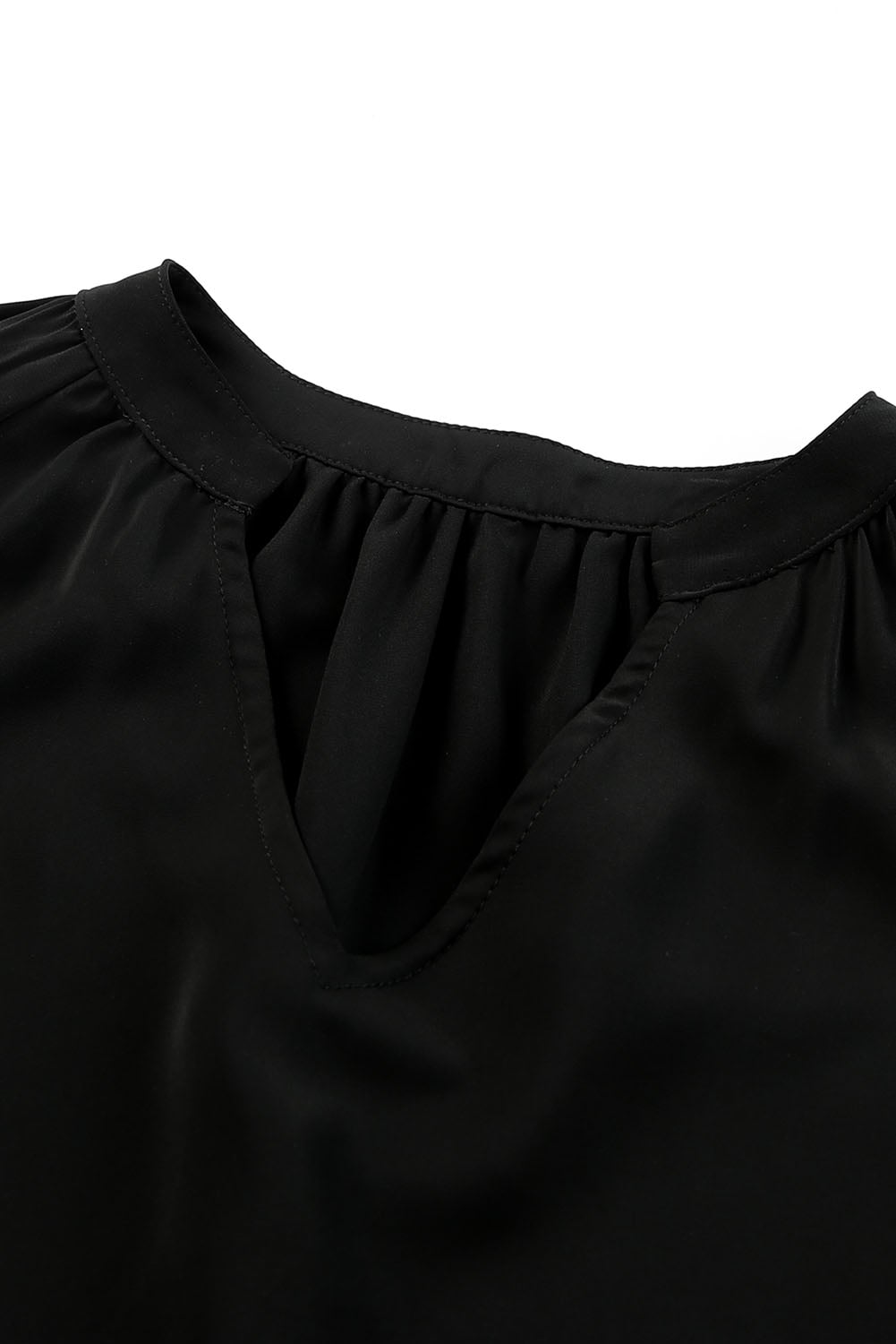 Black V Neck Long Puff Sleeve Top
