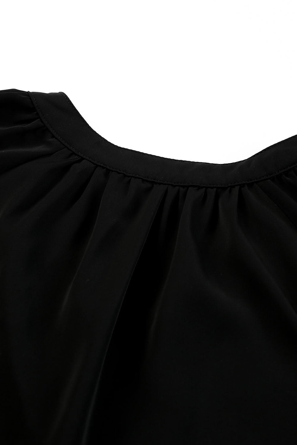 Black V Neck Long Puff Sleeve Top