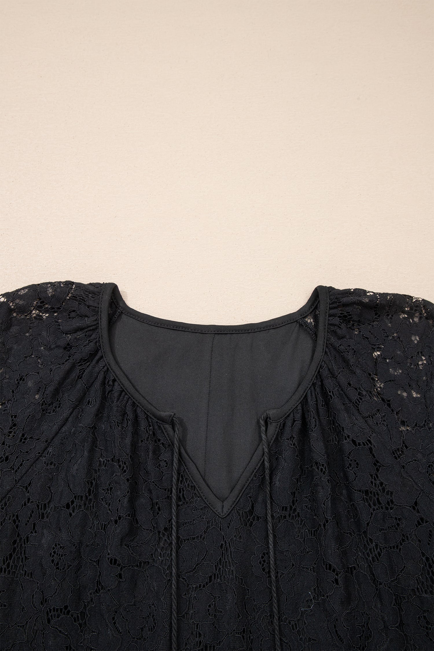 Black Floral Lace Overlay Tassel Tie Short Sleeve Beach Vacation Loose Maxi Dress