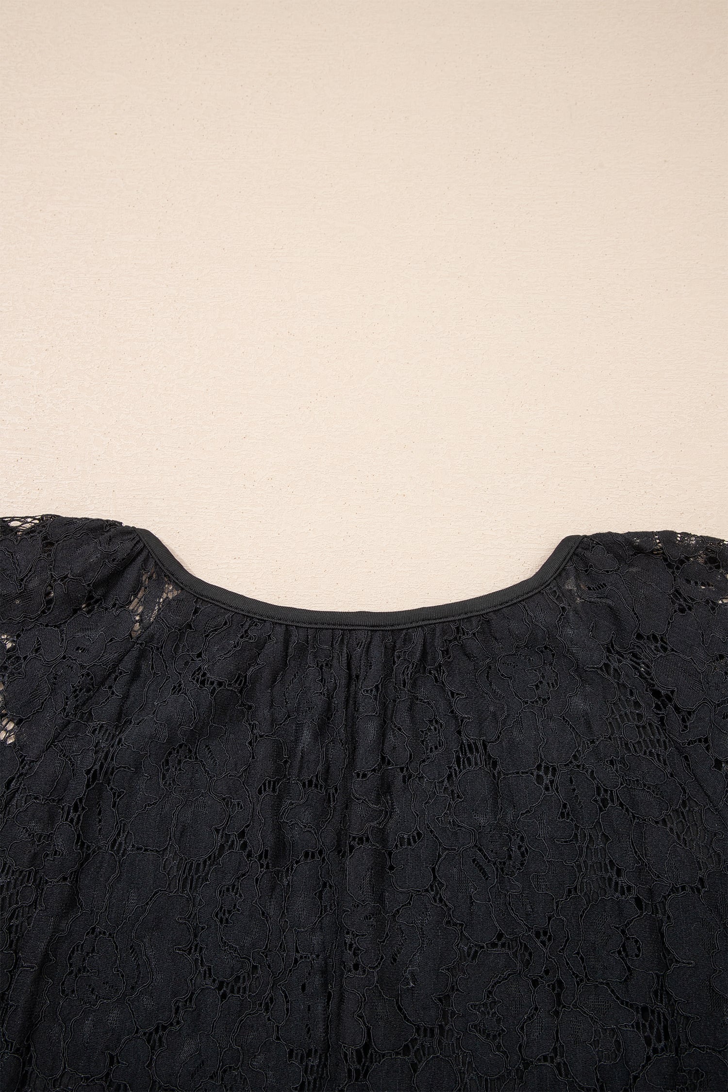 Black Floral Lace Overlay Tassel Tie Short Sleeve Beach Vacation Loose Maxi Dress