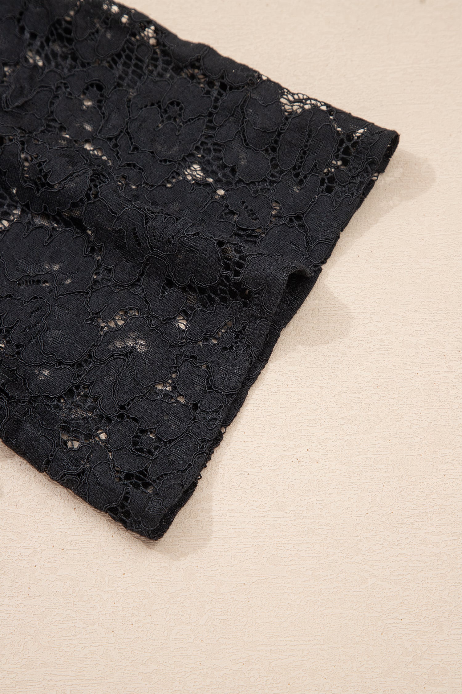 Black Floral Lace Overlay Tassel Tie Short Sleeve Beach Vacation Loose Maxi Dress