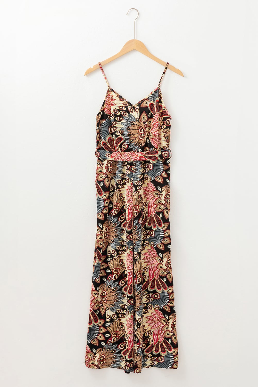 Black Floral Print Belted Sleeveless Wide Leg Jumpsuit
