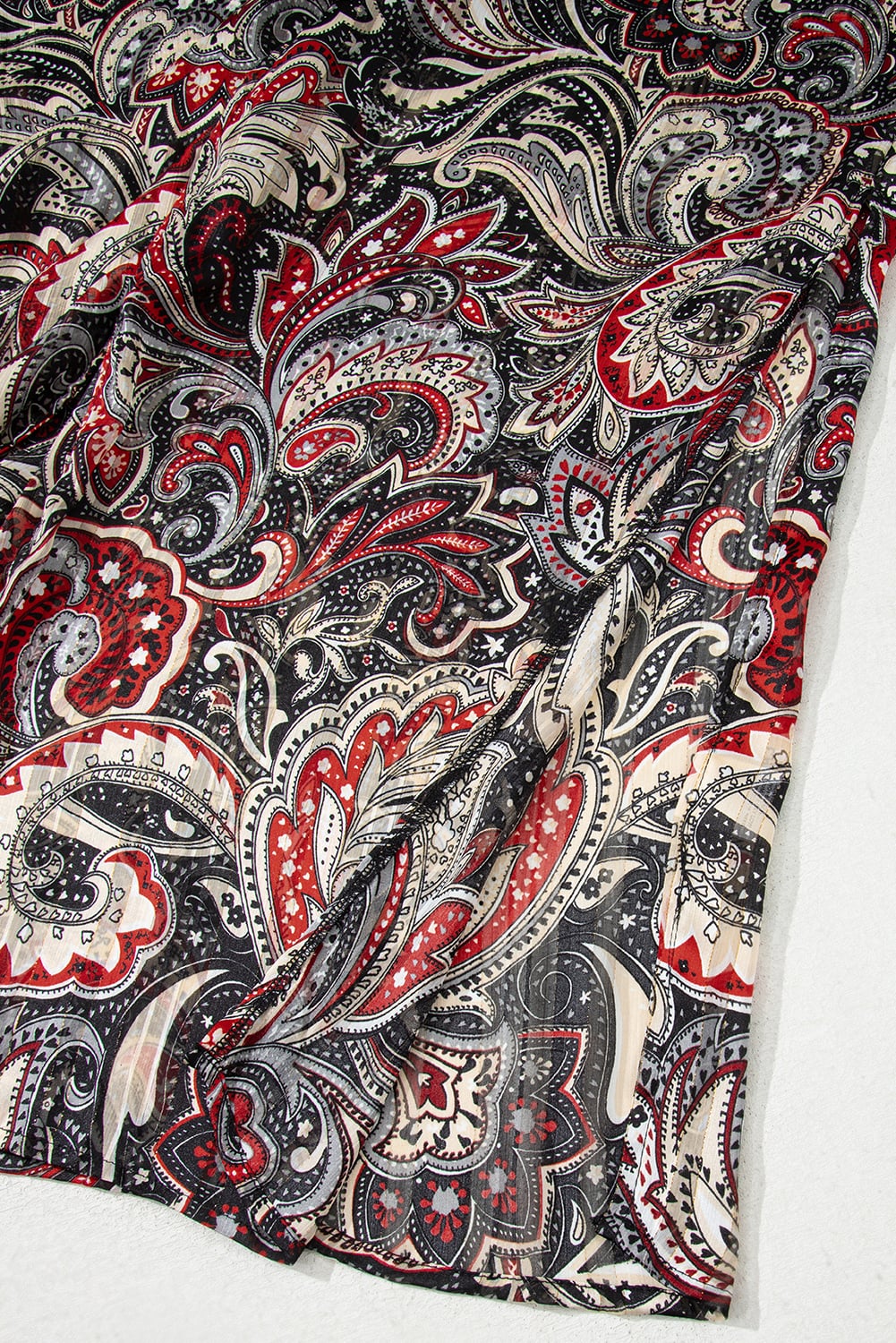 Black Floral Print Side Slit Open Front Long Kimono