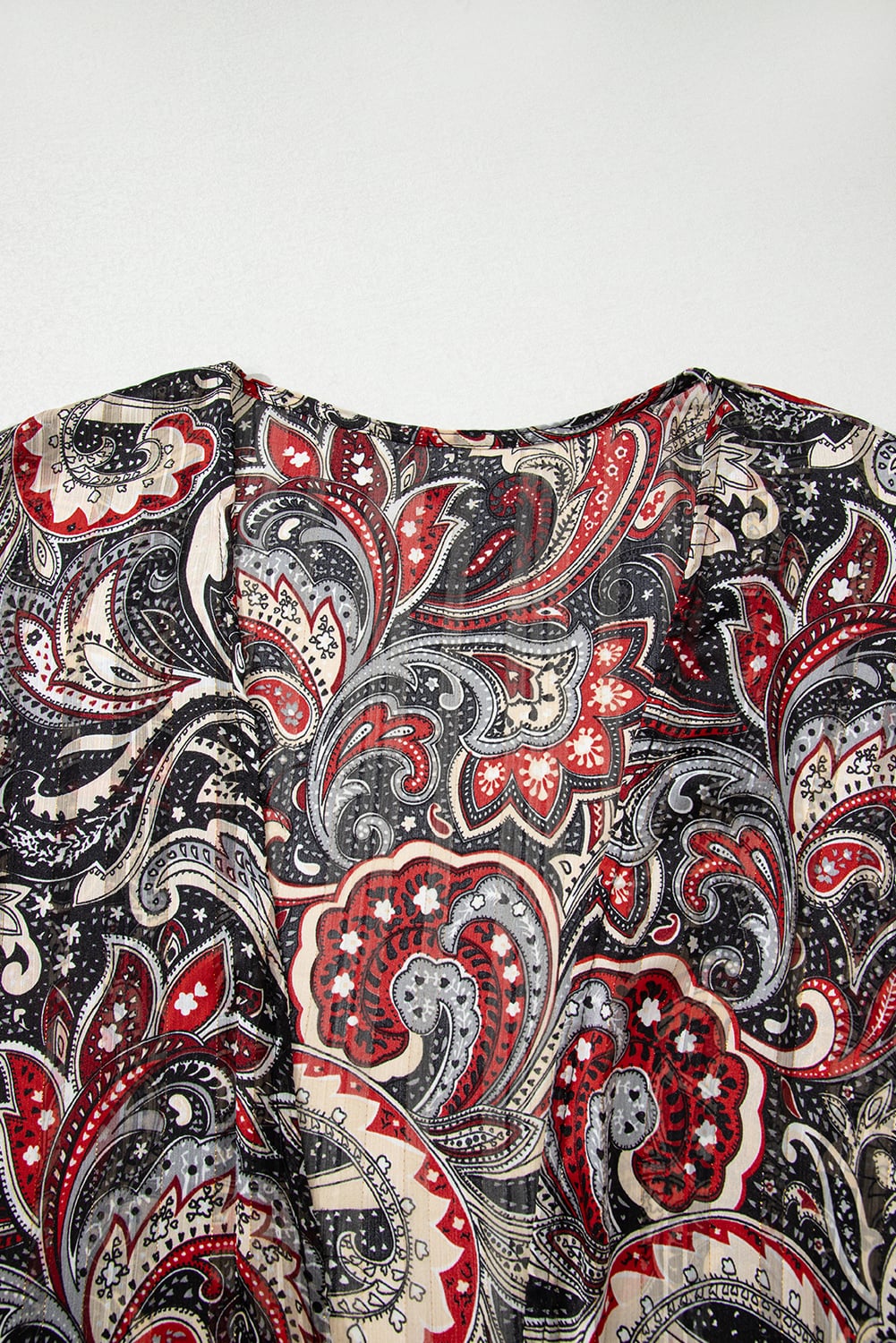 Black Floral Print Side Slit Open Front Long Kimono