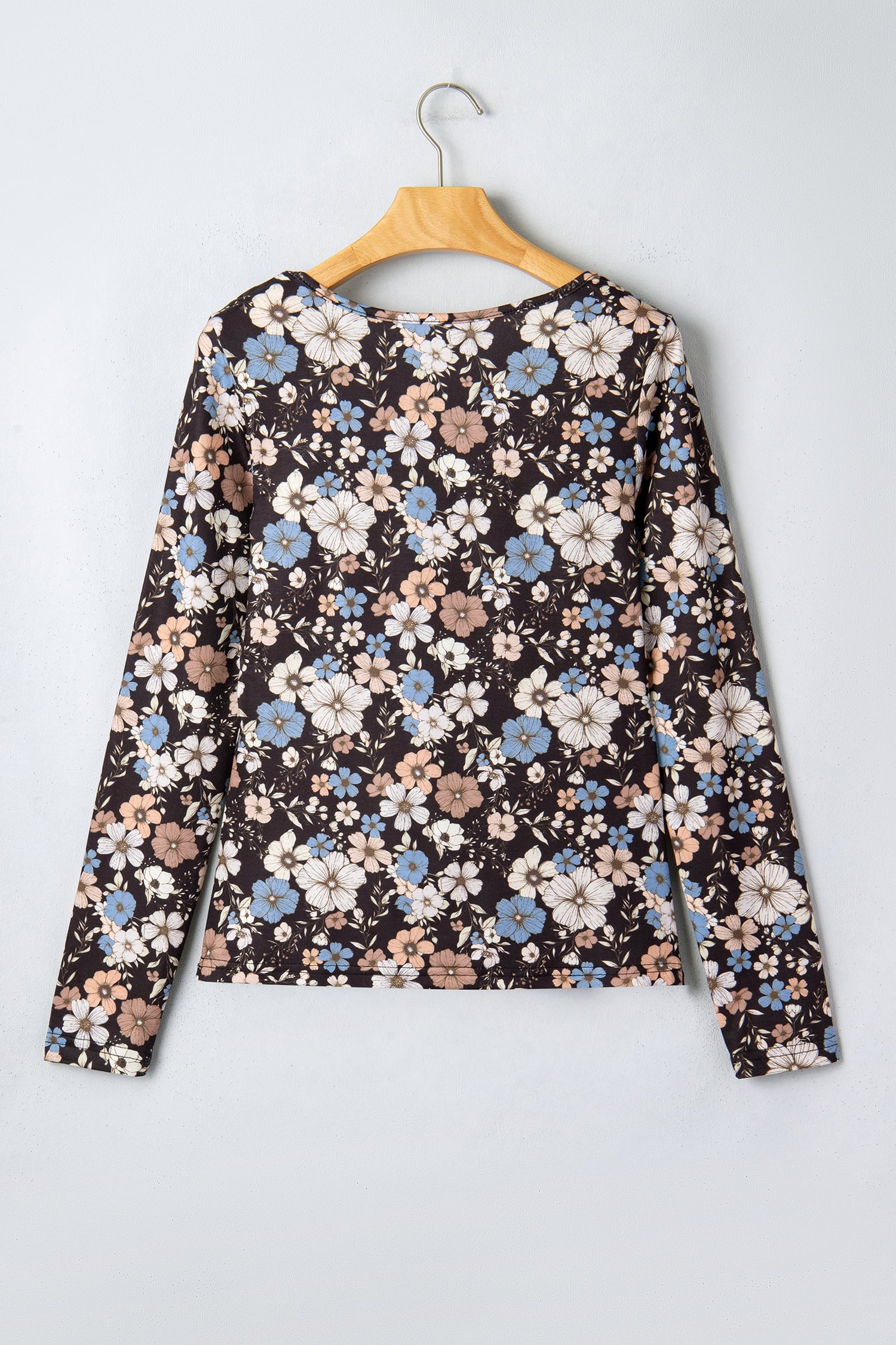Black Floral Print Slim Long Sleeve T Shirt