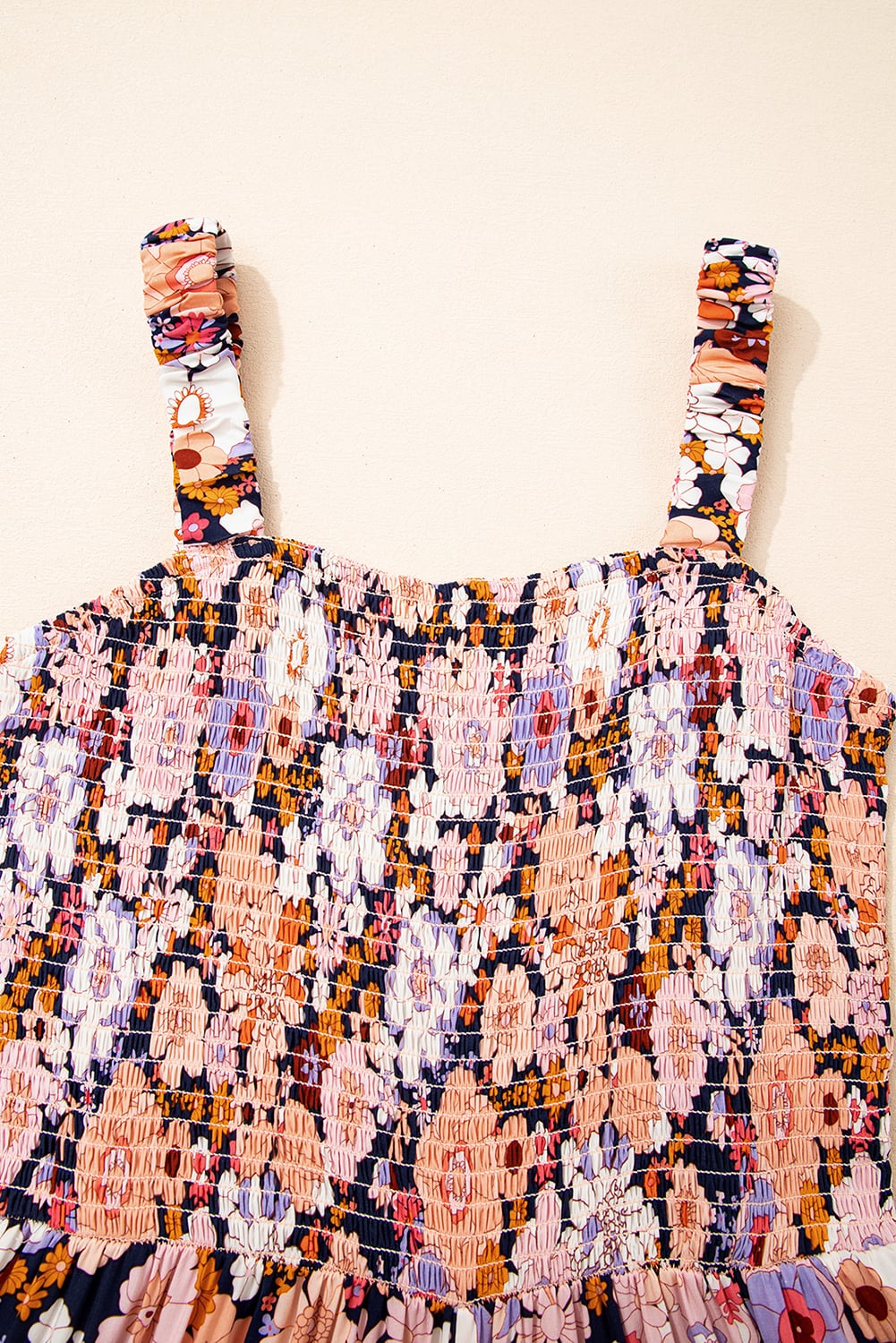 Black Floral Print Smocked High Waist Square Neck Jumpsuit