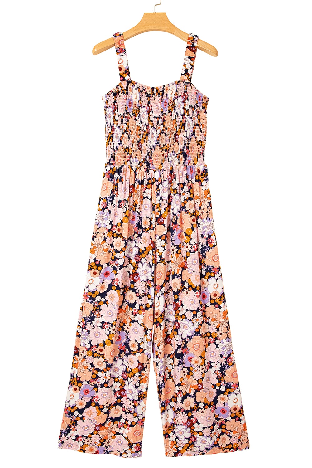 Black Floral Print Smocked High Waist Square Neck Jumpsuit