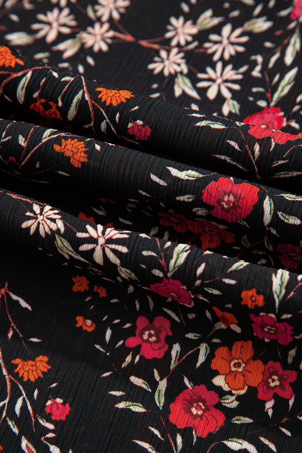 Black Floral Print Wide Short Sleeve Loose Shirt