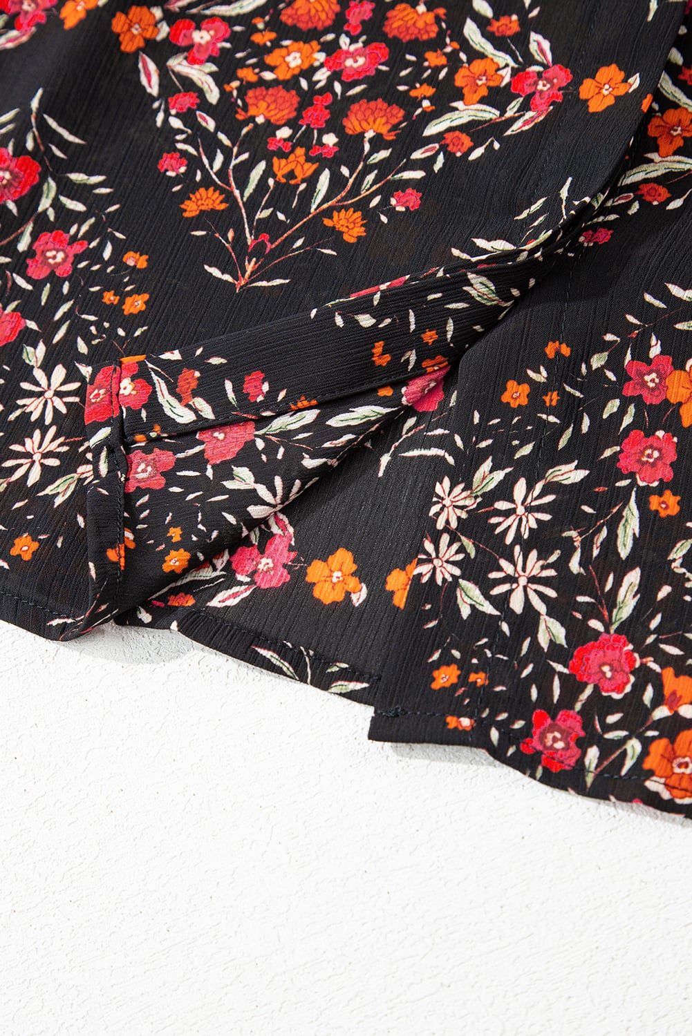 Black Floral Print Wide Short Sleeve Loose Shirt