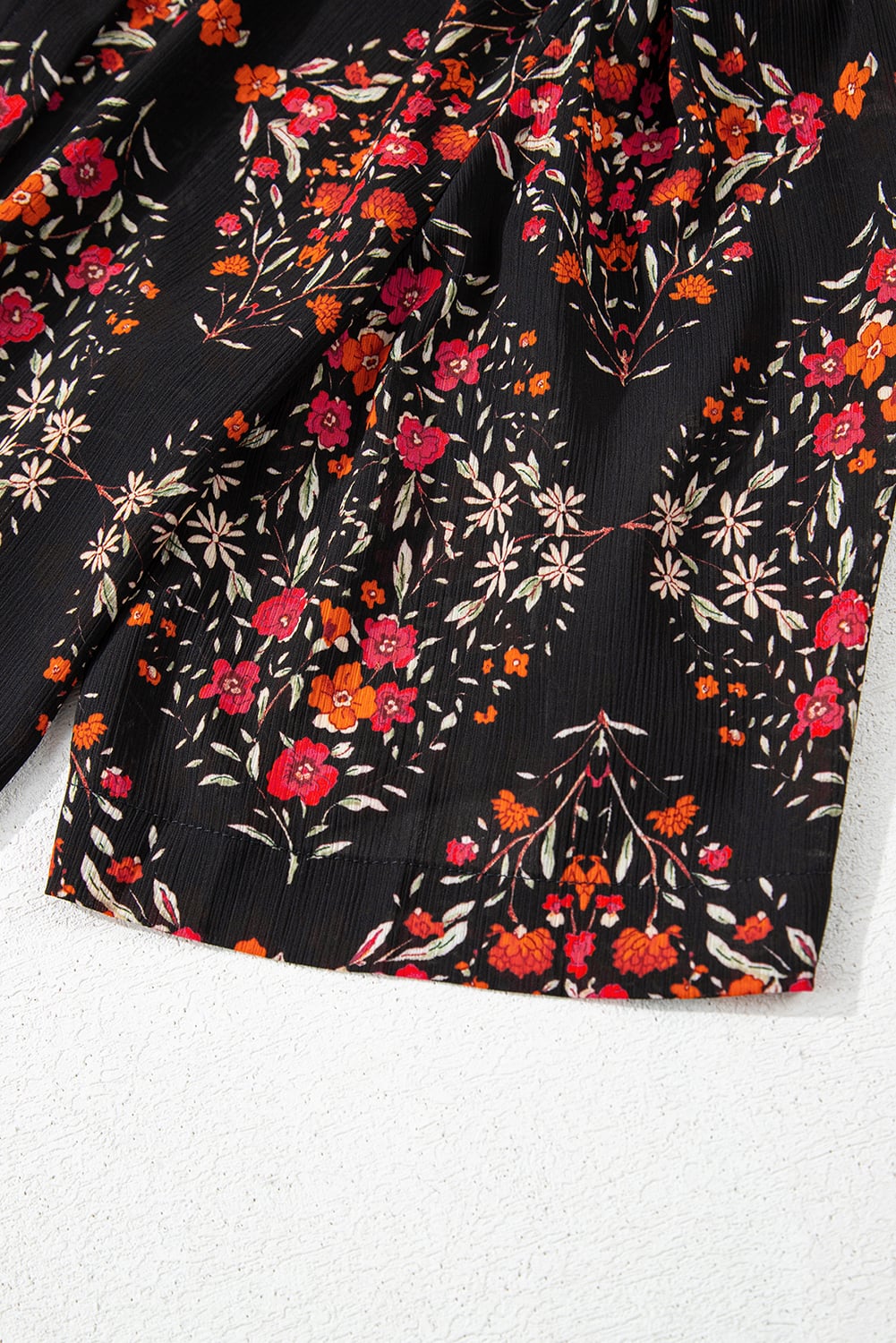 Black Floral Print Wide Short Sleeve Loose Shirt