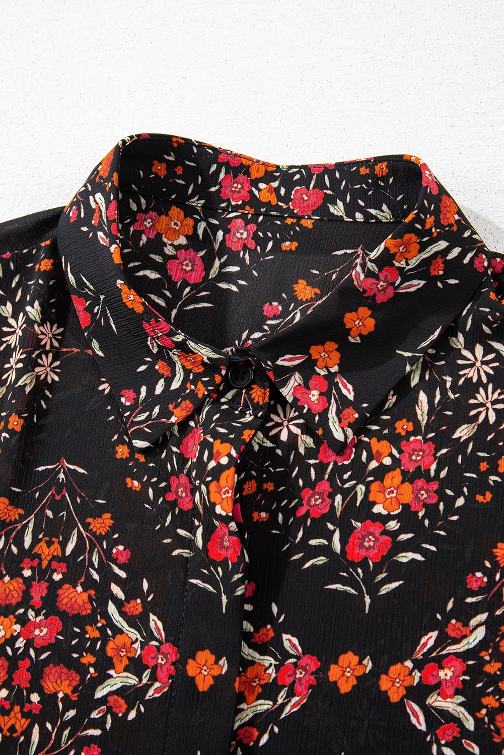 Black Floral Print Wide Short Sleeve Loose Shirt