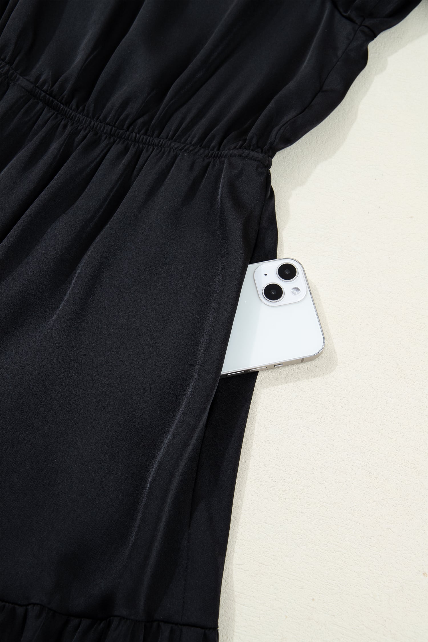 Black Flounced Bracelet Sleeve V Neck Tiered Maxi Dress