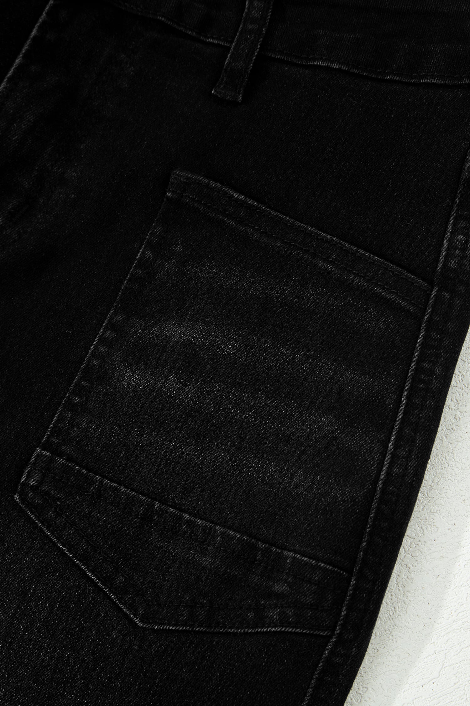 Black Frayed Cropped Straight Jeans