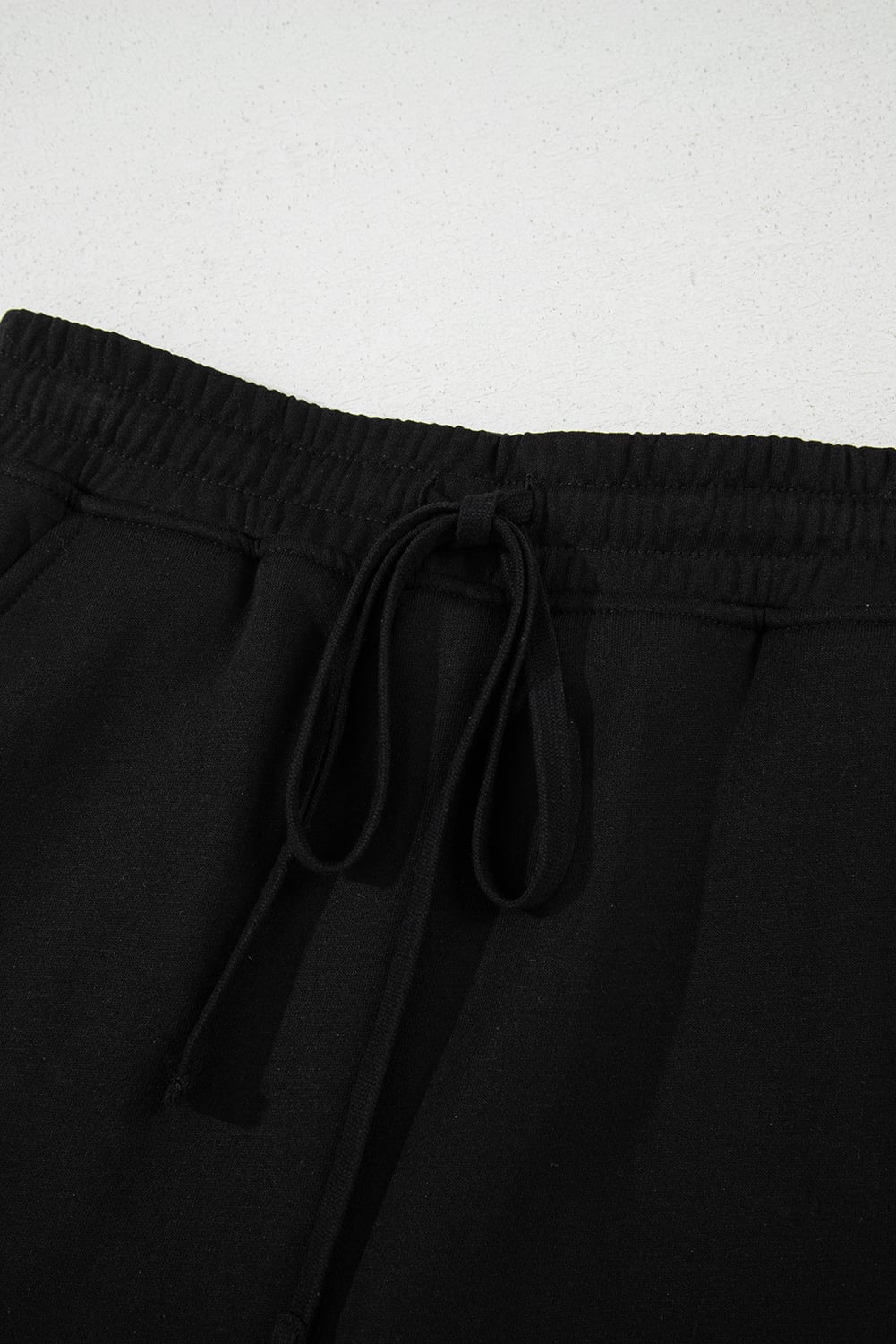 Black French Terry Drawstring Elastic Waistband Mini Skort with Pockets