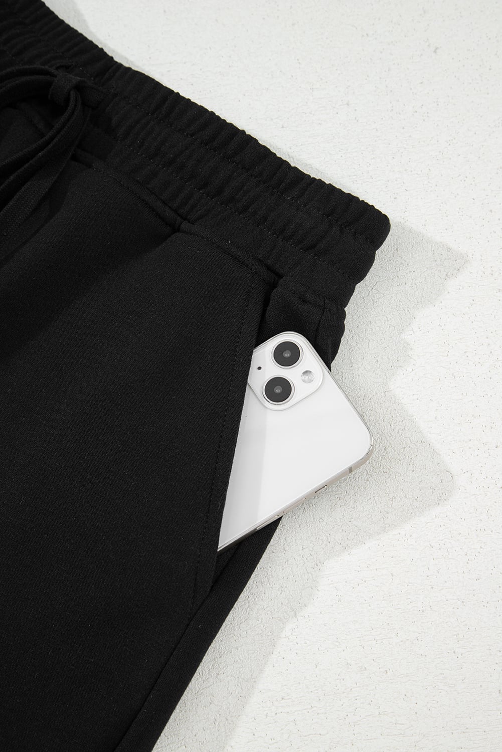 Black French Terry Drawstring Elastic Waistband Mini Skort with Pockets
