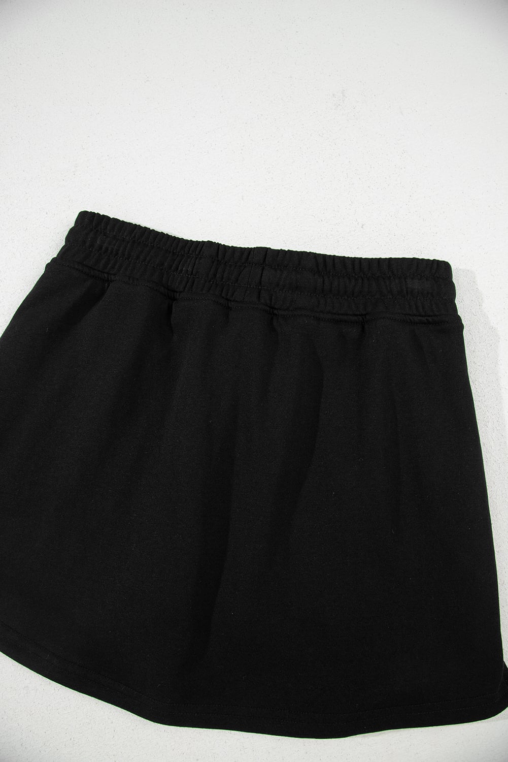 Black French Terry Drawstring Elastic Waistband Mini Skort with Pockets