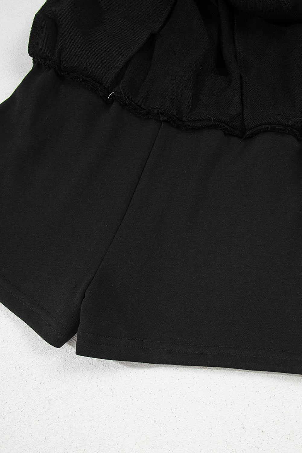 Black French Terry Drawstring Elastic Waistband Mini Skort with Pockets