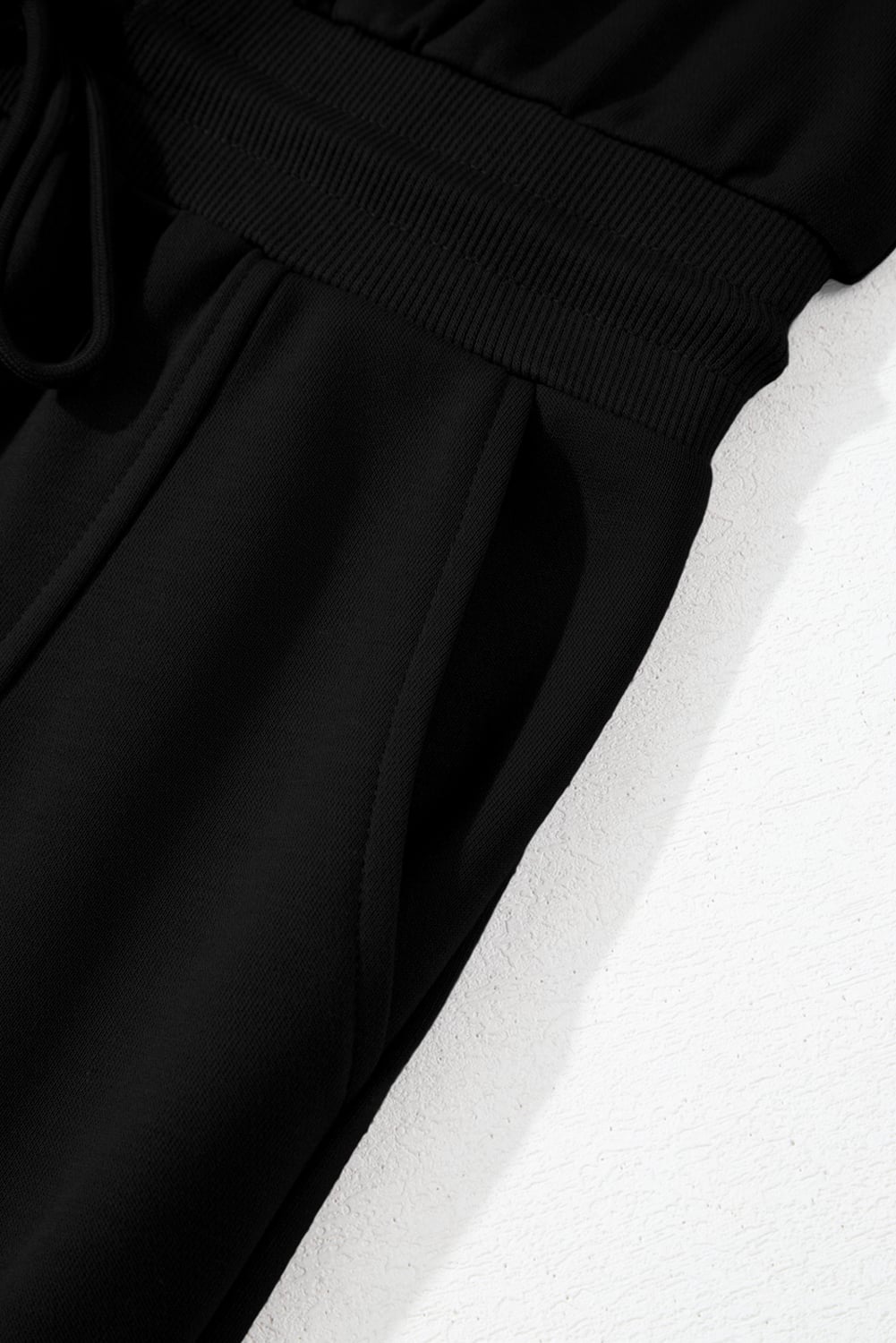Black French Terry Zipped Collar Sleeveless Drawstring Waist Mini Dress