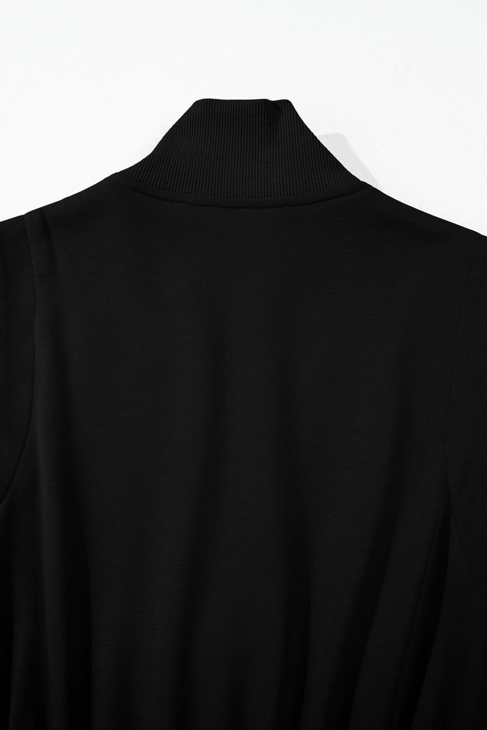 Black French Terry Zipped Collar Sleeveless Drawstring Waist Mini Dress