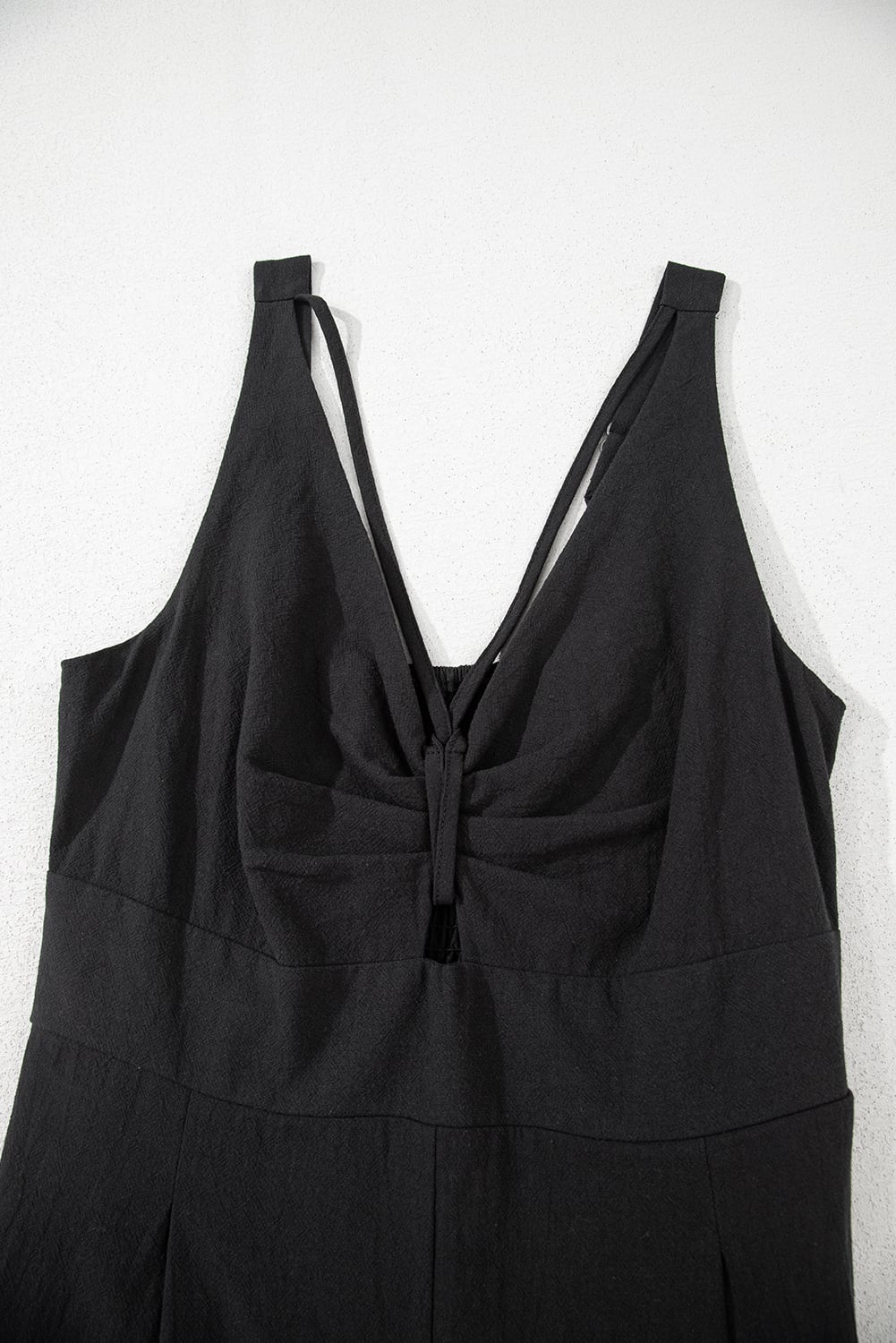Black Front Cut Out Smocked Back Sleeveless Wide Leg Jumpsuit
