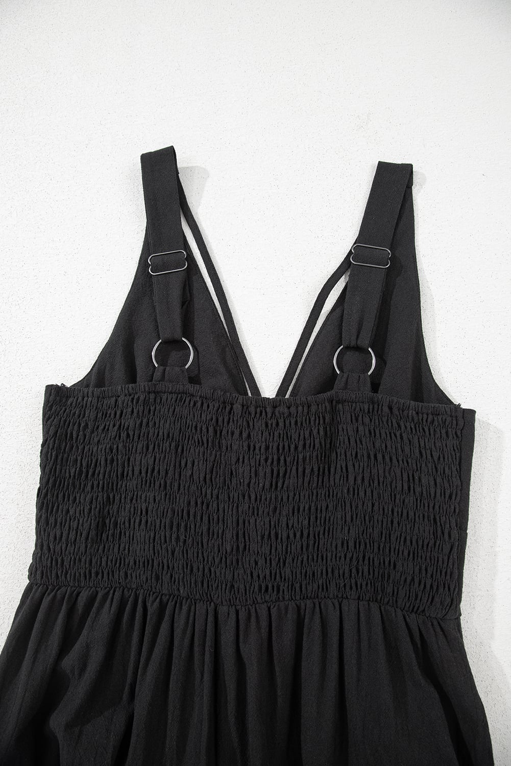 Black Front Cut Out Smocked Back Sleeveless Wide Leg Jumpsuit