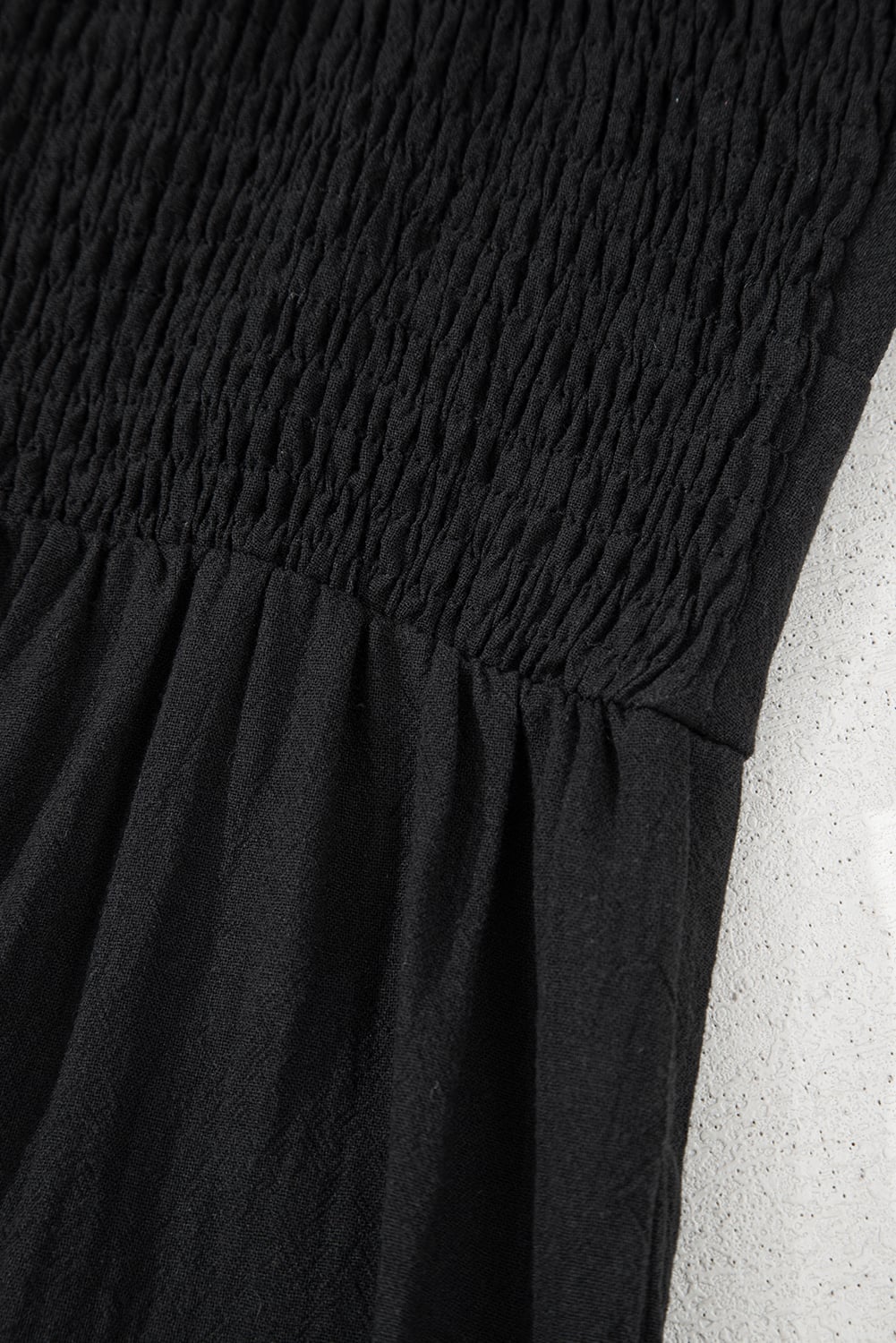 Black Front Cut Out Smocked Back Sleeveless Wide Leg Jumpsuit