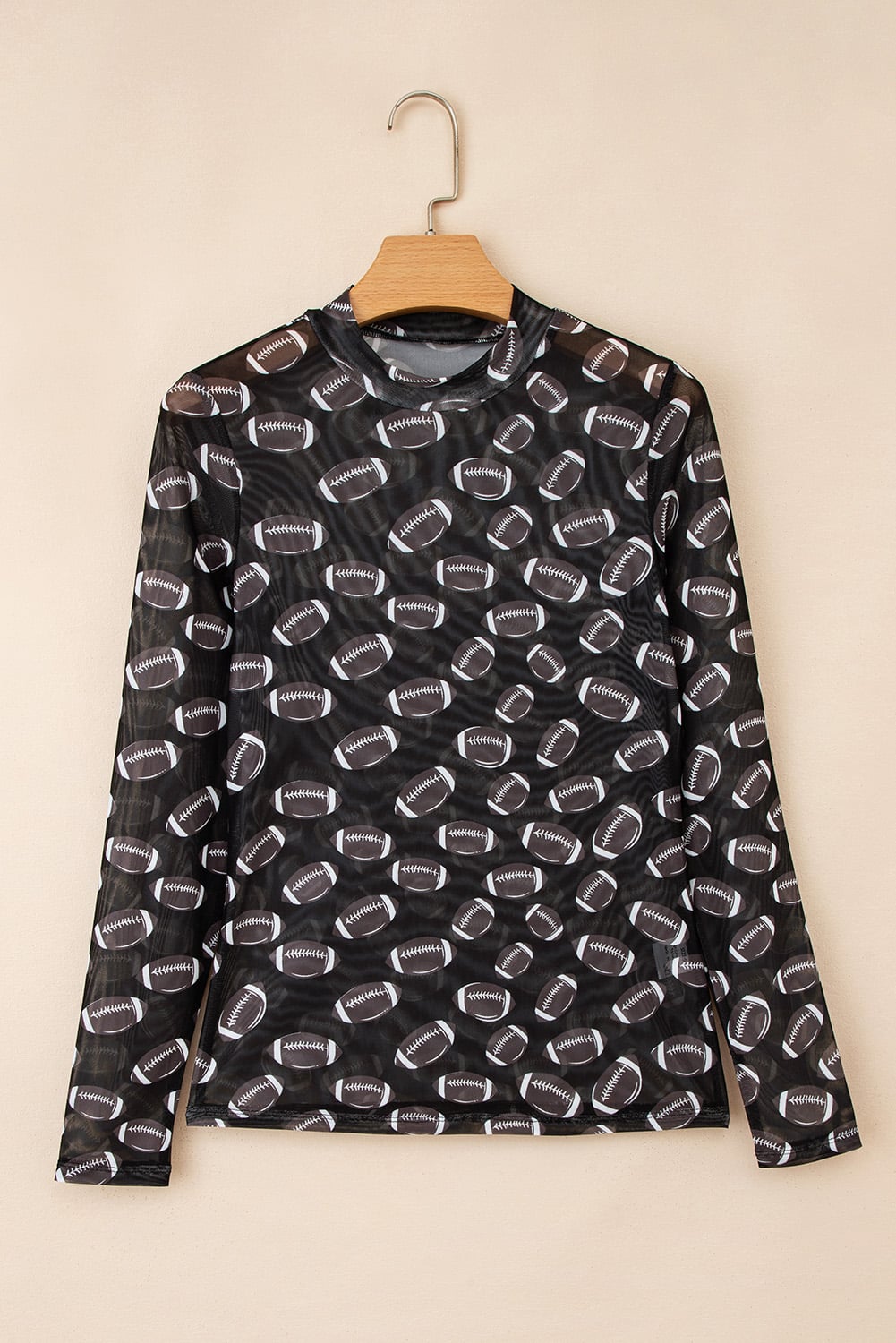 Black Rugby Game Day Sheer Mesh Long Sleeve Top