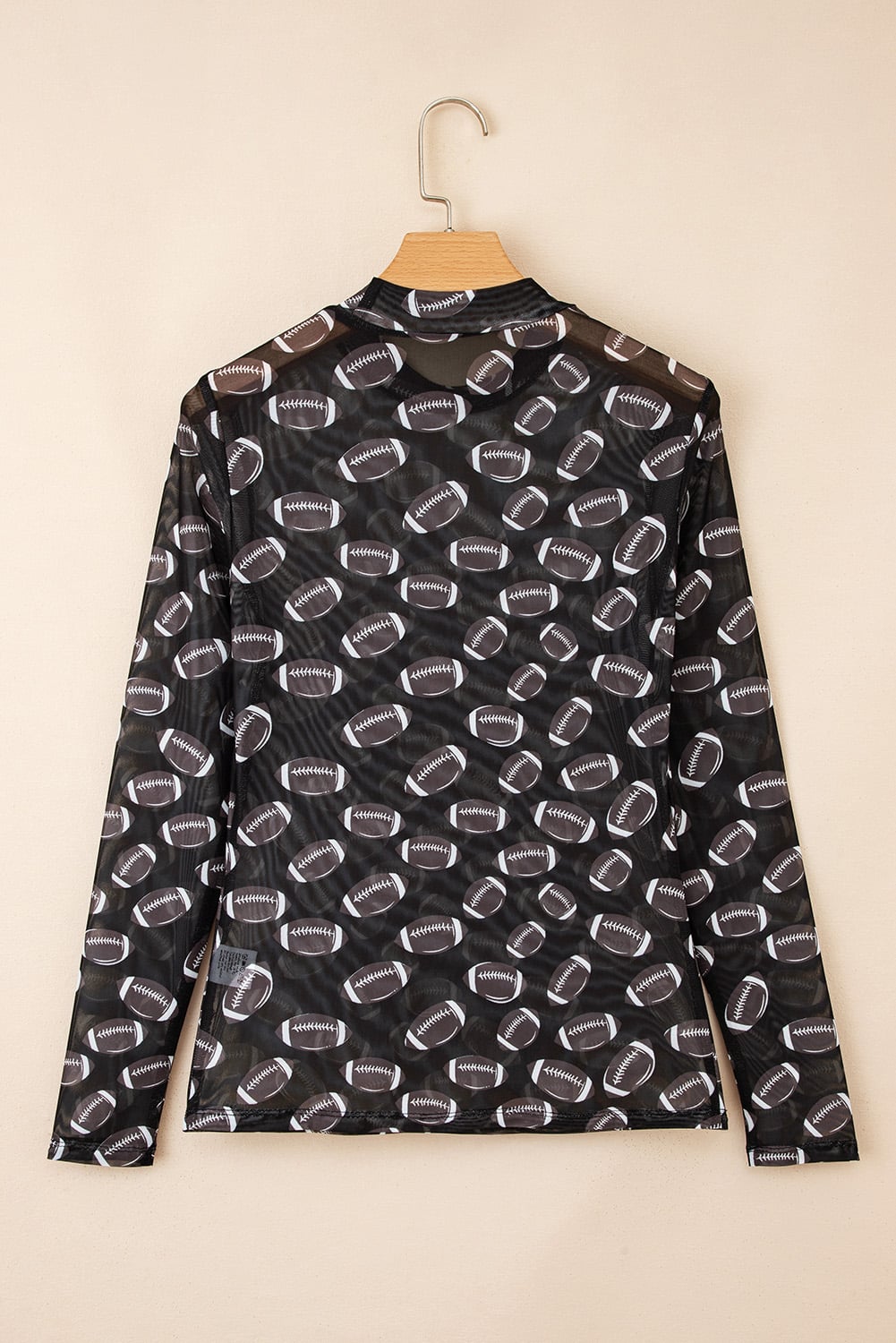 Black Rugby Game Day Sheer Mesh Long Sleeve Top