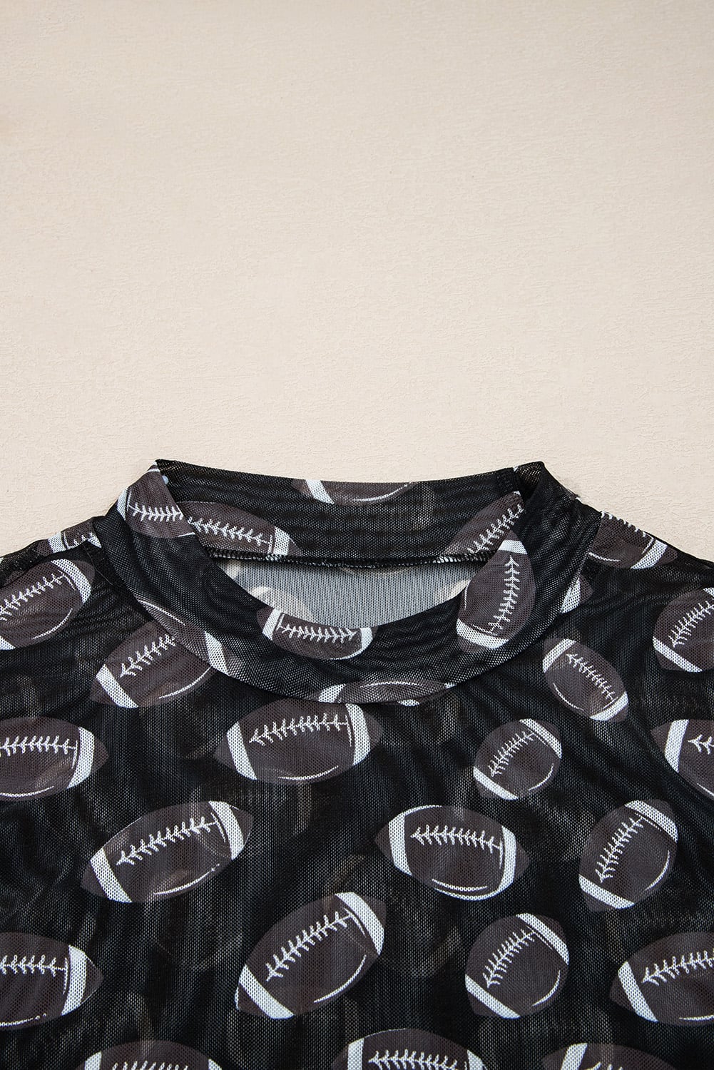 Black Rugby Game Day Sheer Mesh Long Sleeve Top