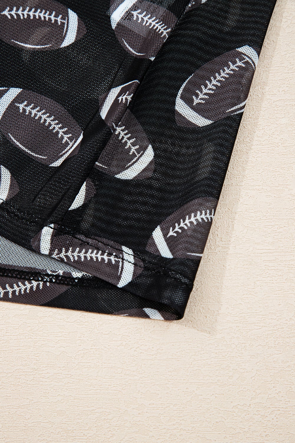 Black Rugby Game Day Sheer Mesh Long Sleeve Top