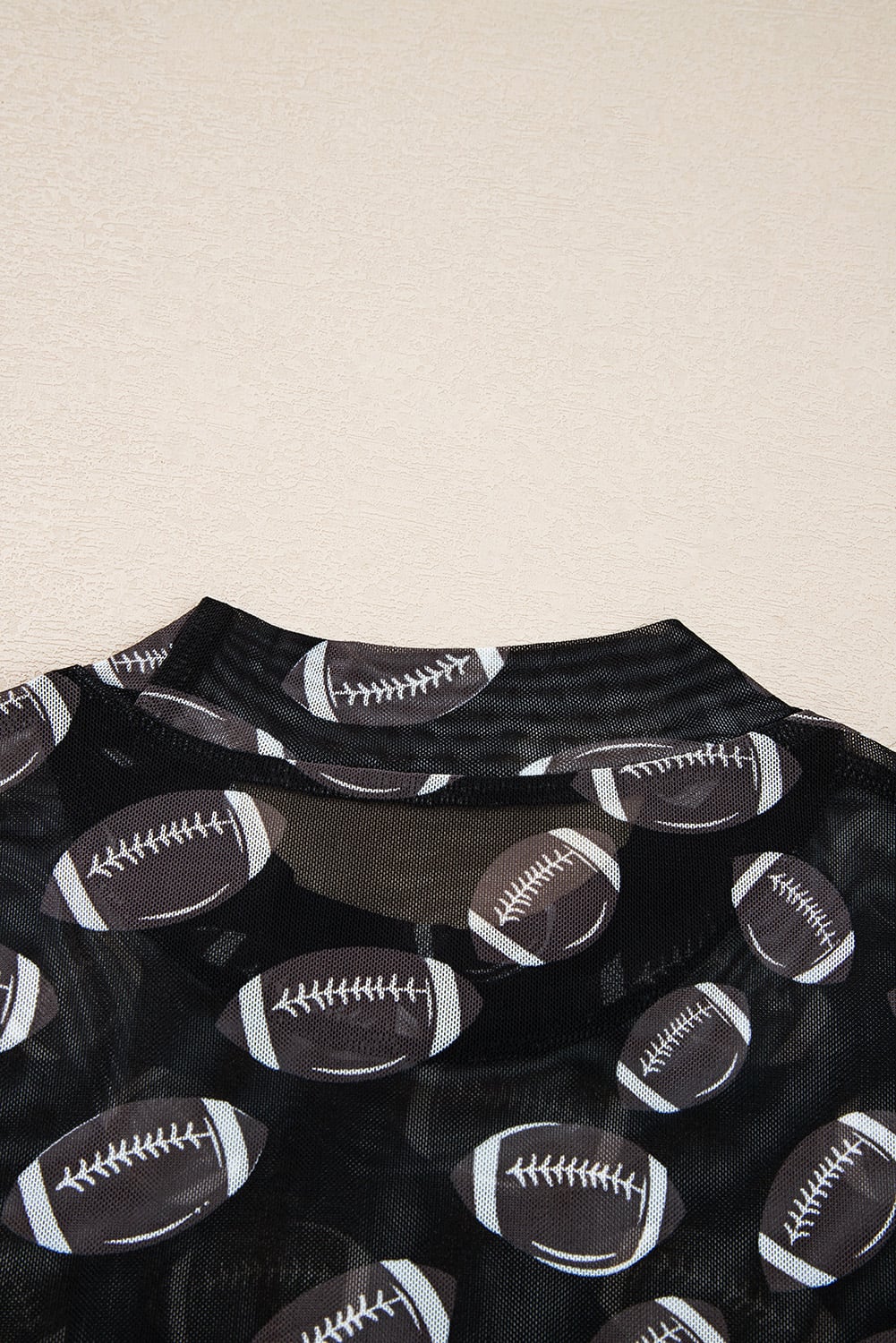Black Rugby Game Day Sheer Mesh Long Sleeve Top