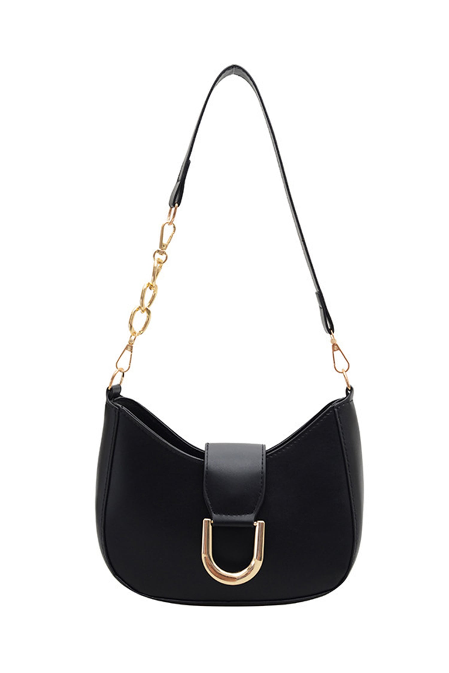 Black Gold Hardware PU Leather Single Shoulder Bag
