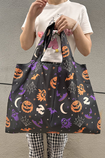 Black Goth Halloween Oxford Cloth Large Capacity Foldable Tote Bag