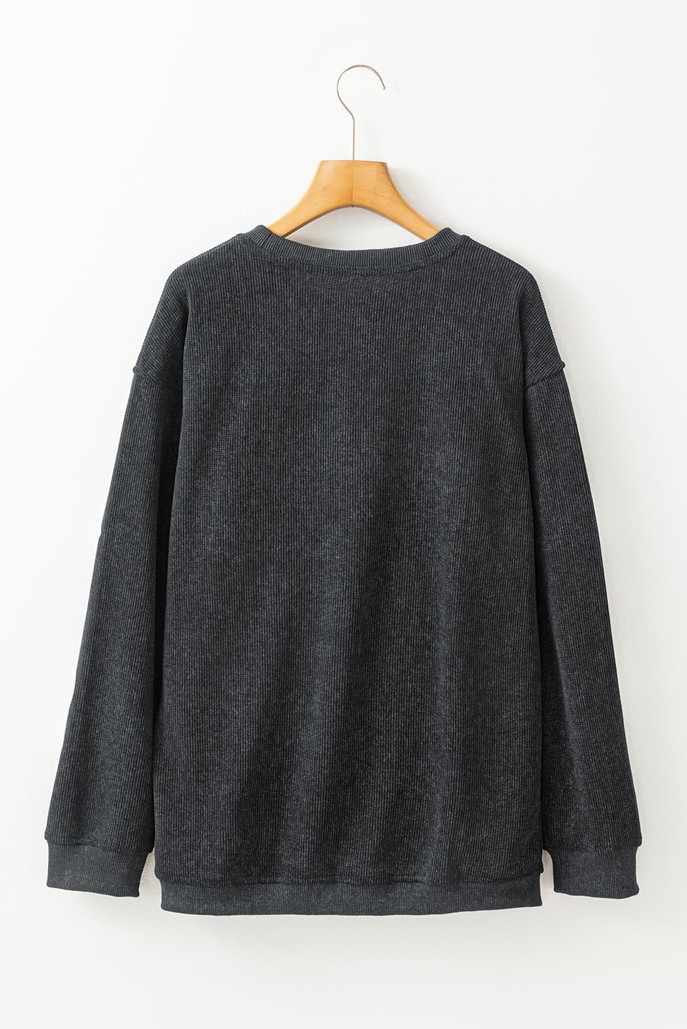 Black Halloween Ghost Corded Crew Neck Loose Sweatshirt