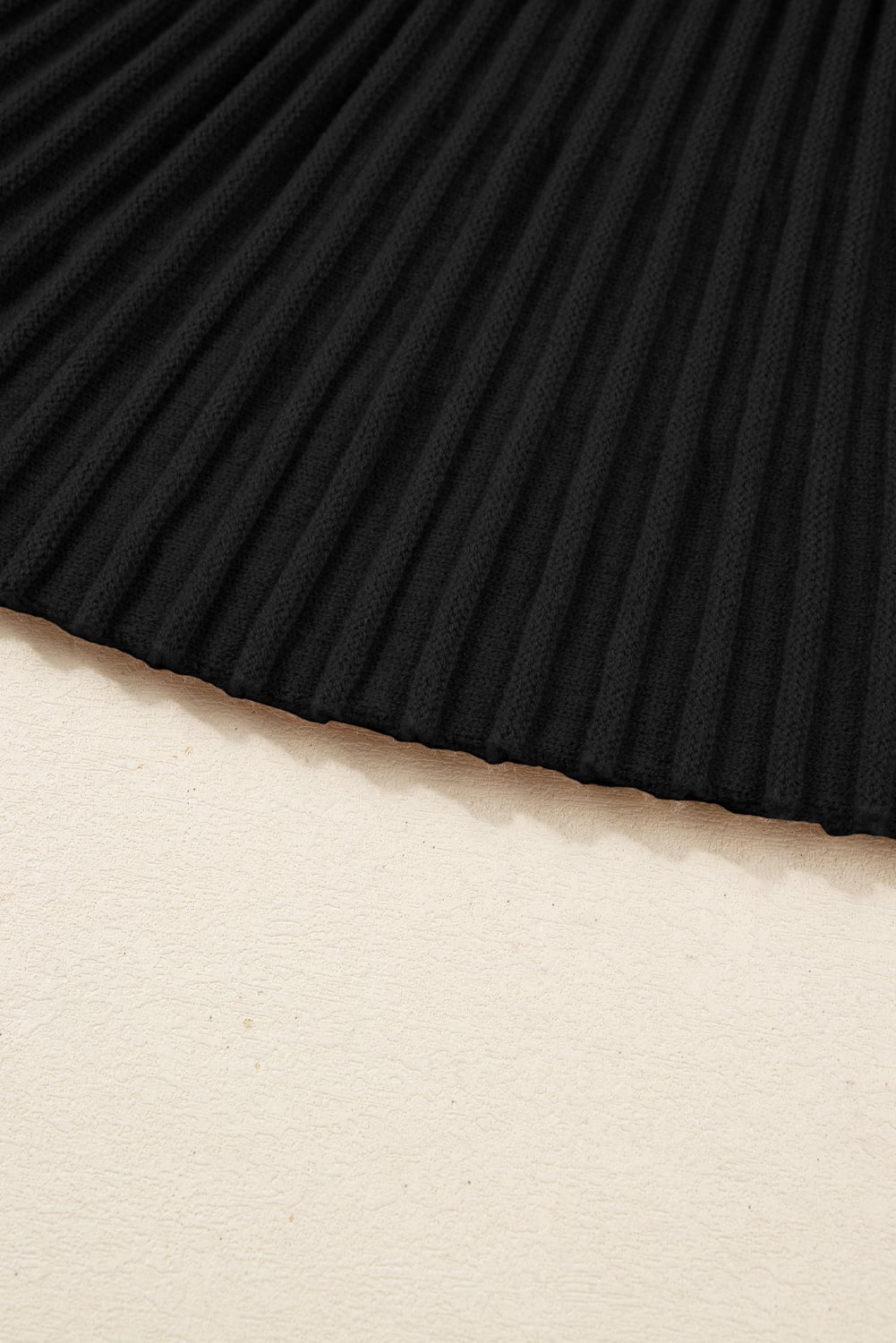 Black High Neck Puff Sleeve Sweater Pleated Mini Skirt 2pcs Knitted Outfit