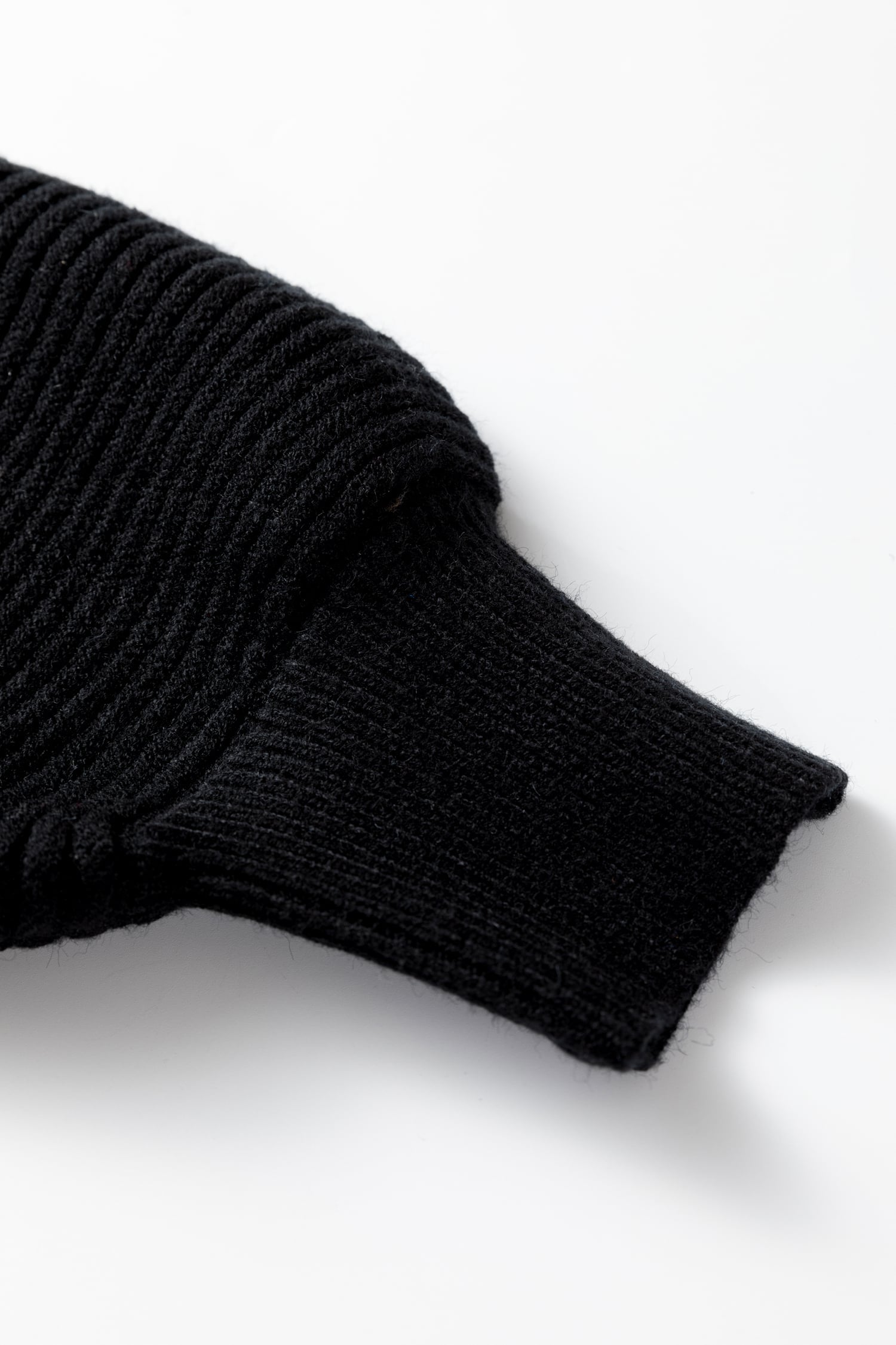Black High Neck Puff Sleeve Sweater Pleated Mini Skirt 2pcs Knitted Outfit